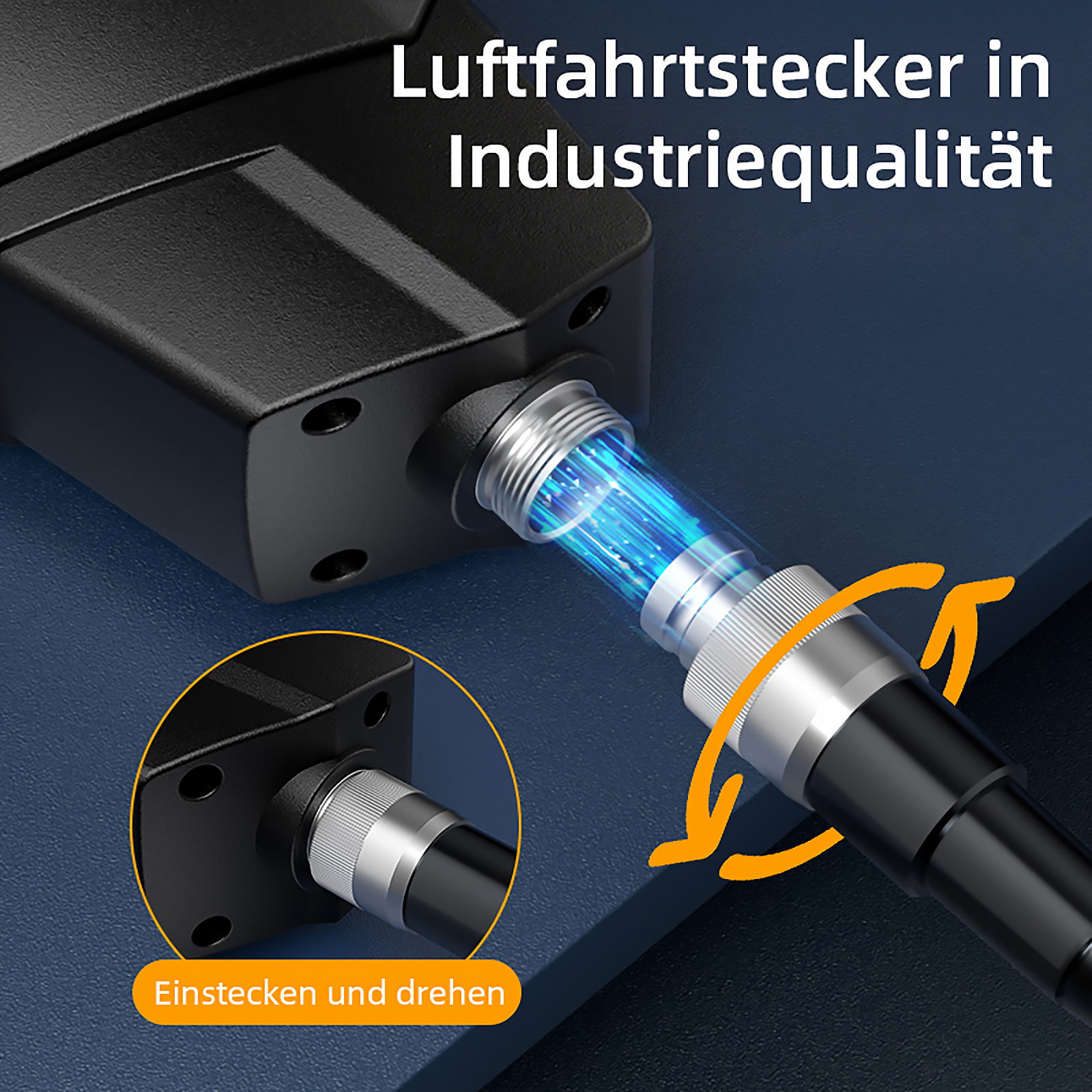 Industriestecker mit blauem Licht und Drehbewegung.