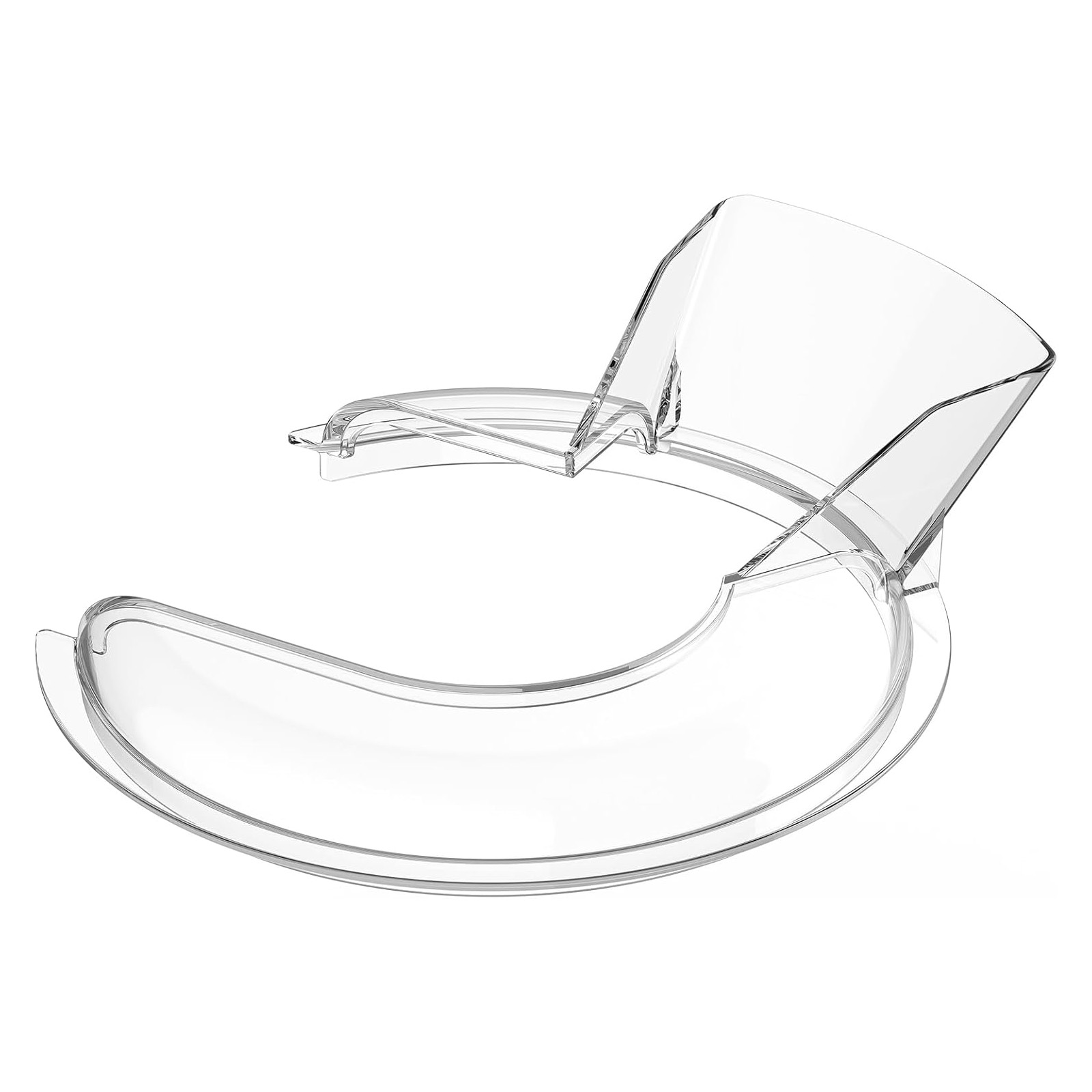 Transparenter Kunststoffdeckel mit geschwungener Form und Griff.