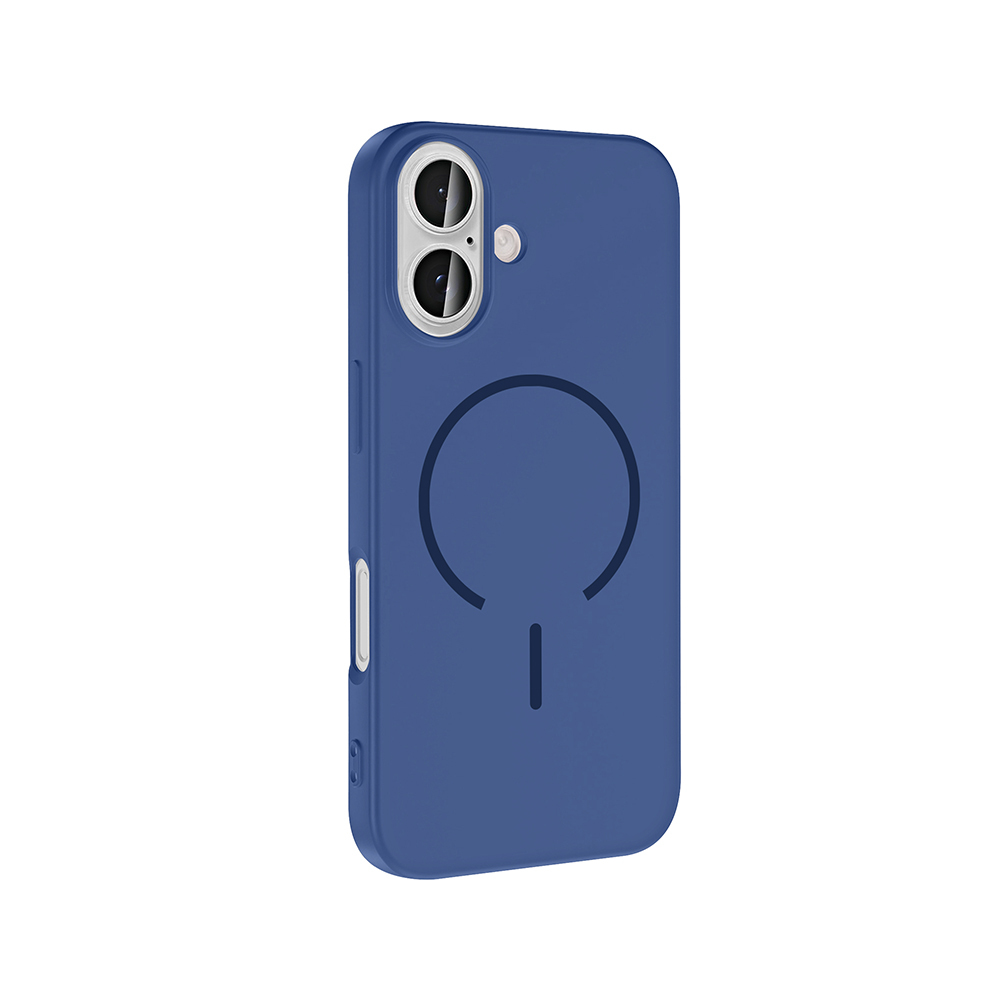 İki kameralı ve dairesel manyetik halkalı mavi telefon kılıfı.