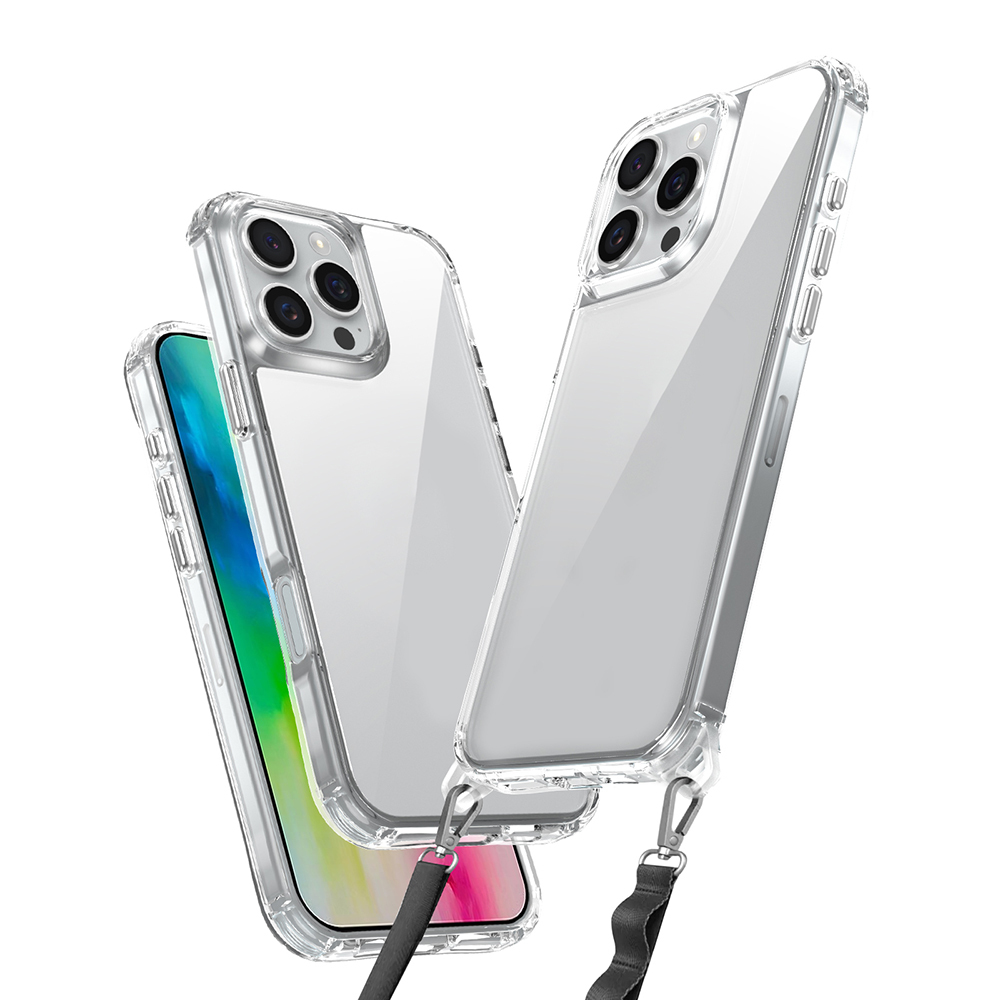 Arkası beyaz iki şeffaf telefon kılıfı ve kordonları.