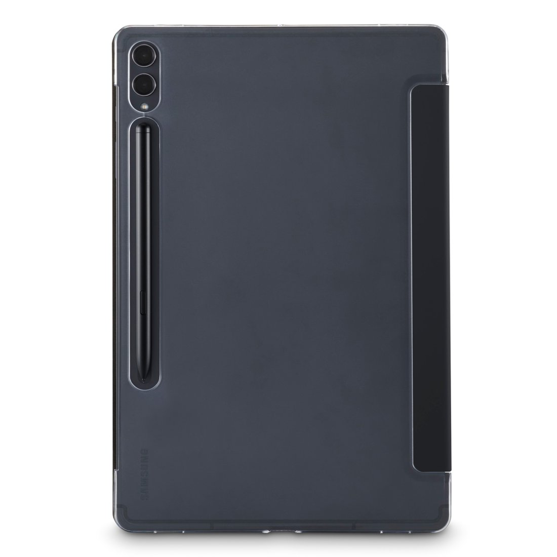 Ciemnoszare tablet z rysikiem S Pen i dwoma tylnymi aparatami.