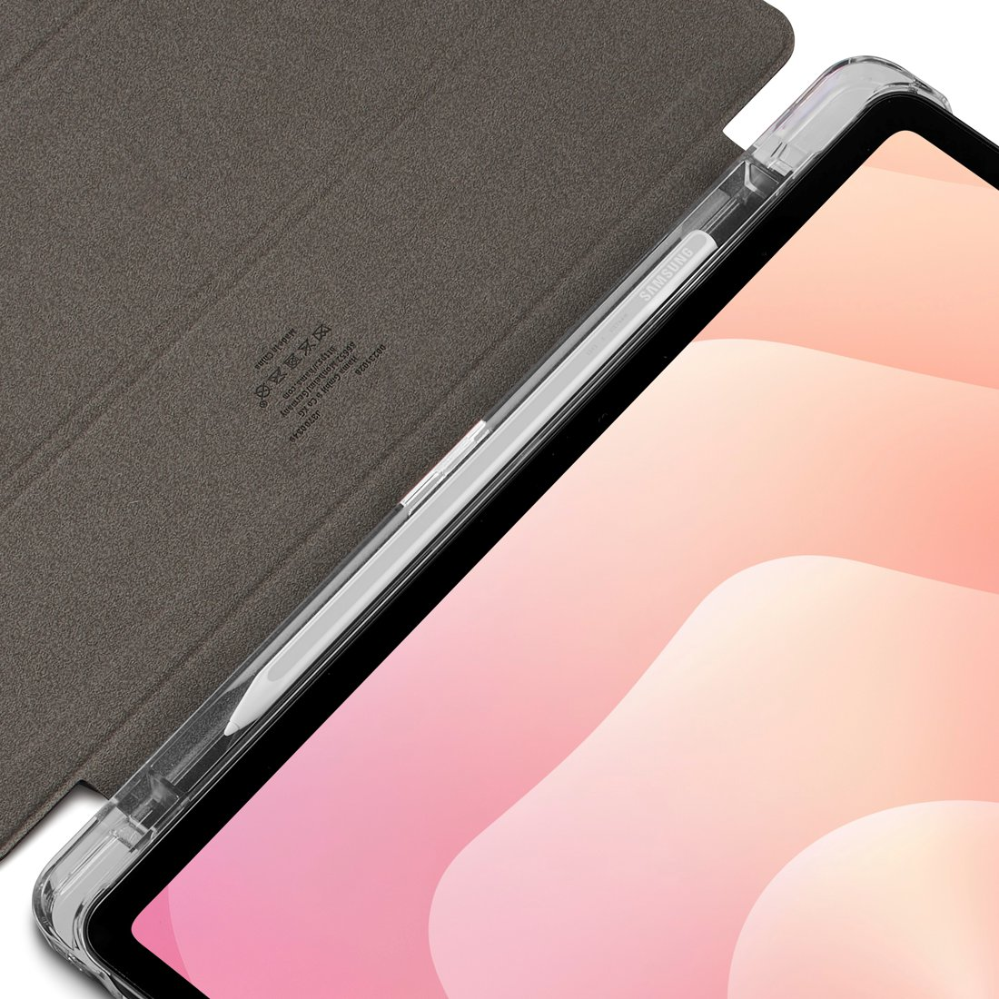 Tablet Samsung z rysikiem w etui, zbliżenie.