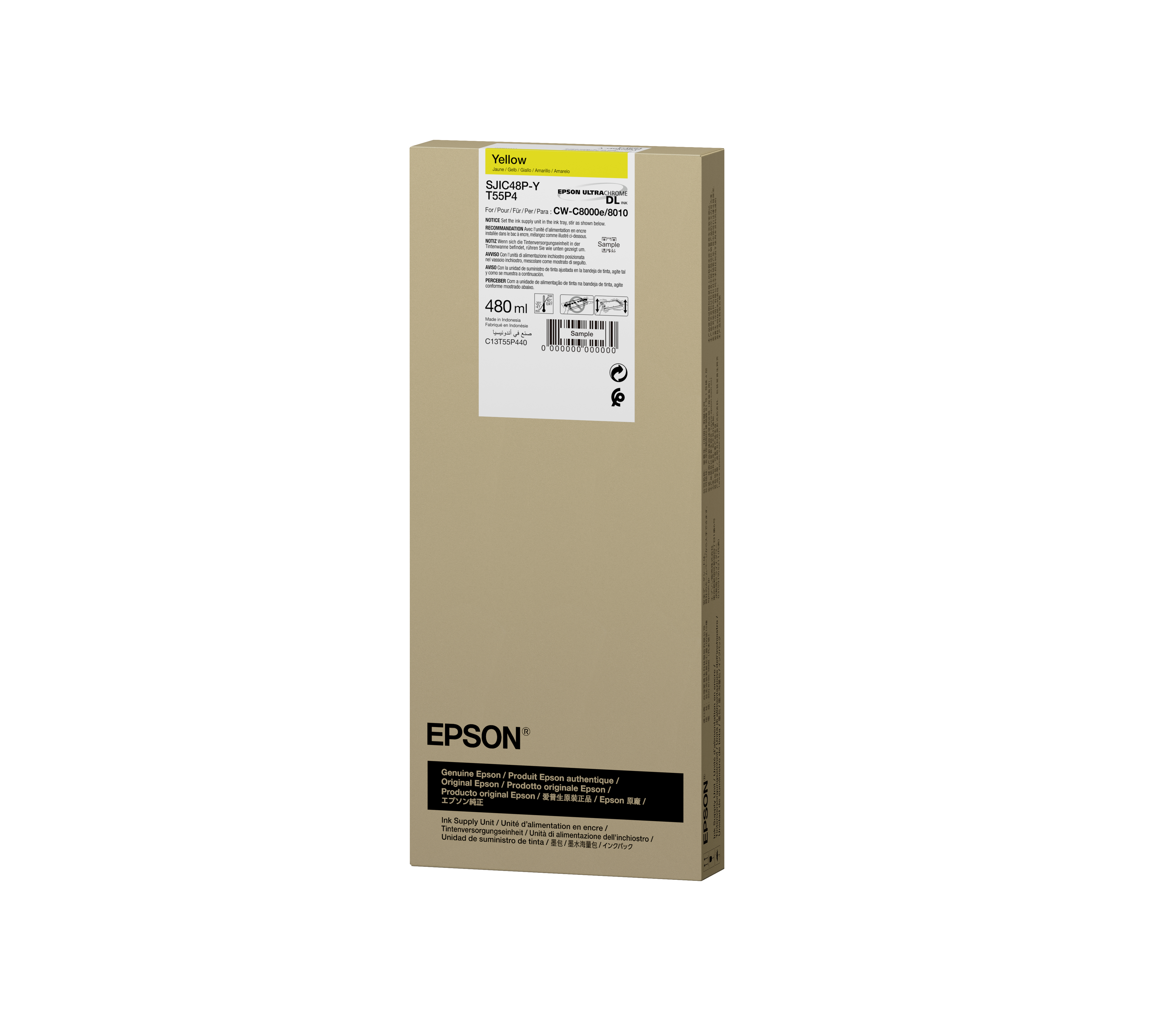Żółty tusz EPSON T55P4, 480 ml, do drukarek CW-C8000e/8010.