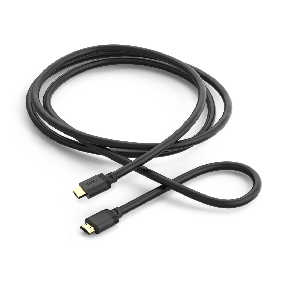 Czarny kabel USB-C ze złotymi złączami na białym tle.