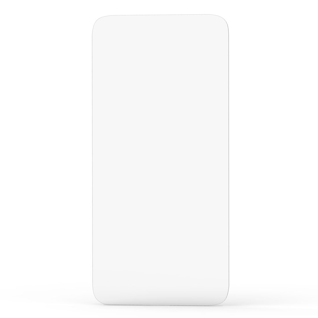 Un oggetto bianco rettangolare con angoli arrotondati su sfondo bianco.