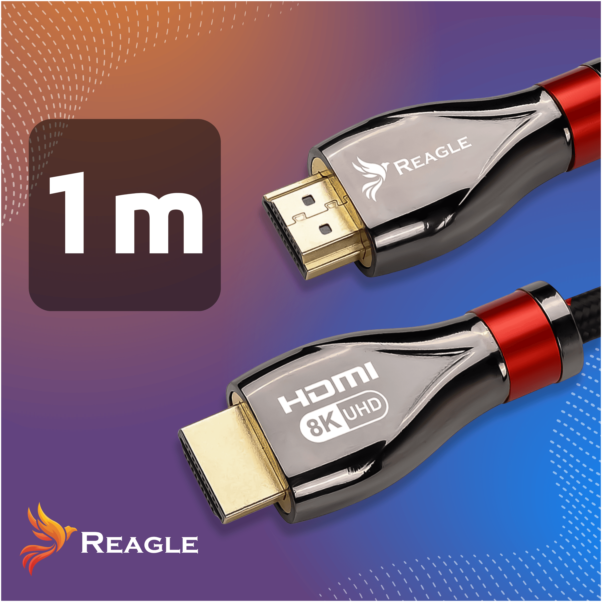 Dwa kable HDMI ze złotymi złączami, 8K UHD, długość 1m.