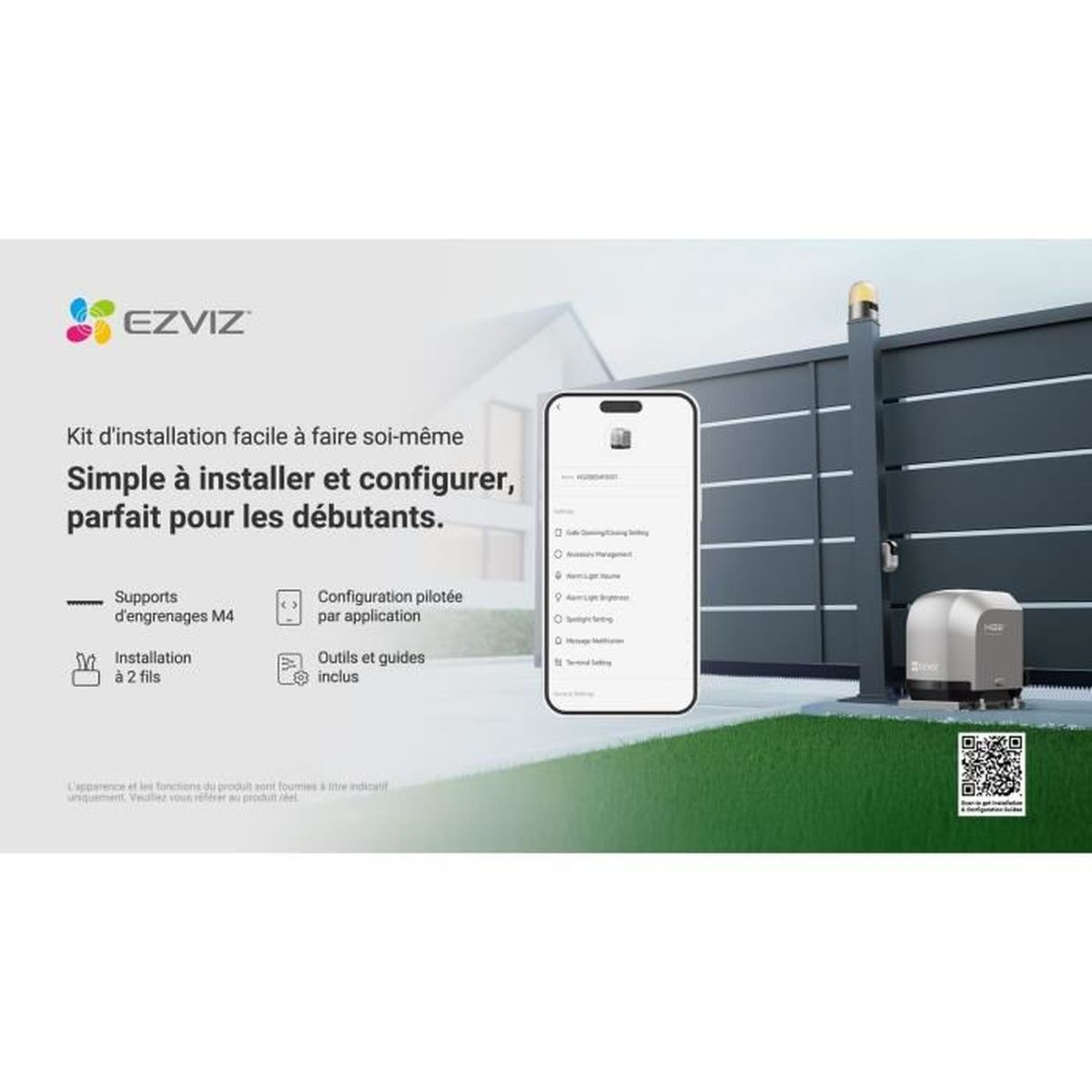 EZVIZ doe-het-zelf kit: hekopener, app-bediening, M4 tandwielen, 2-draads installatie.