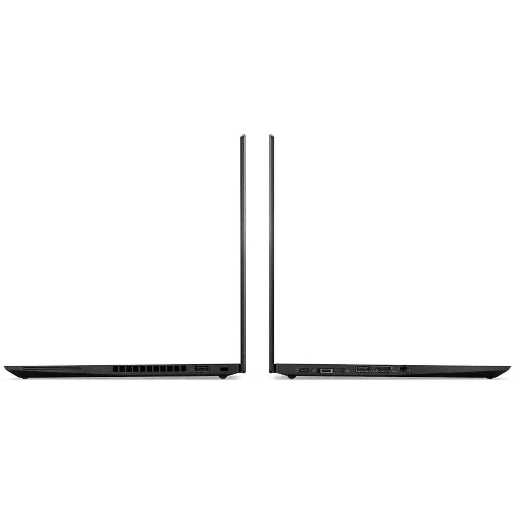 Zwei schwarze Laptops im Profil, nebeneinander platziert, wei auf weiem Hintergrund.