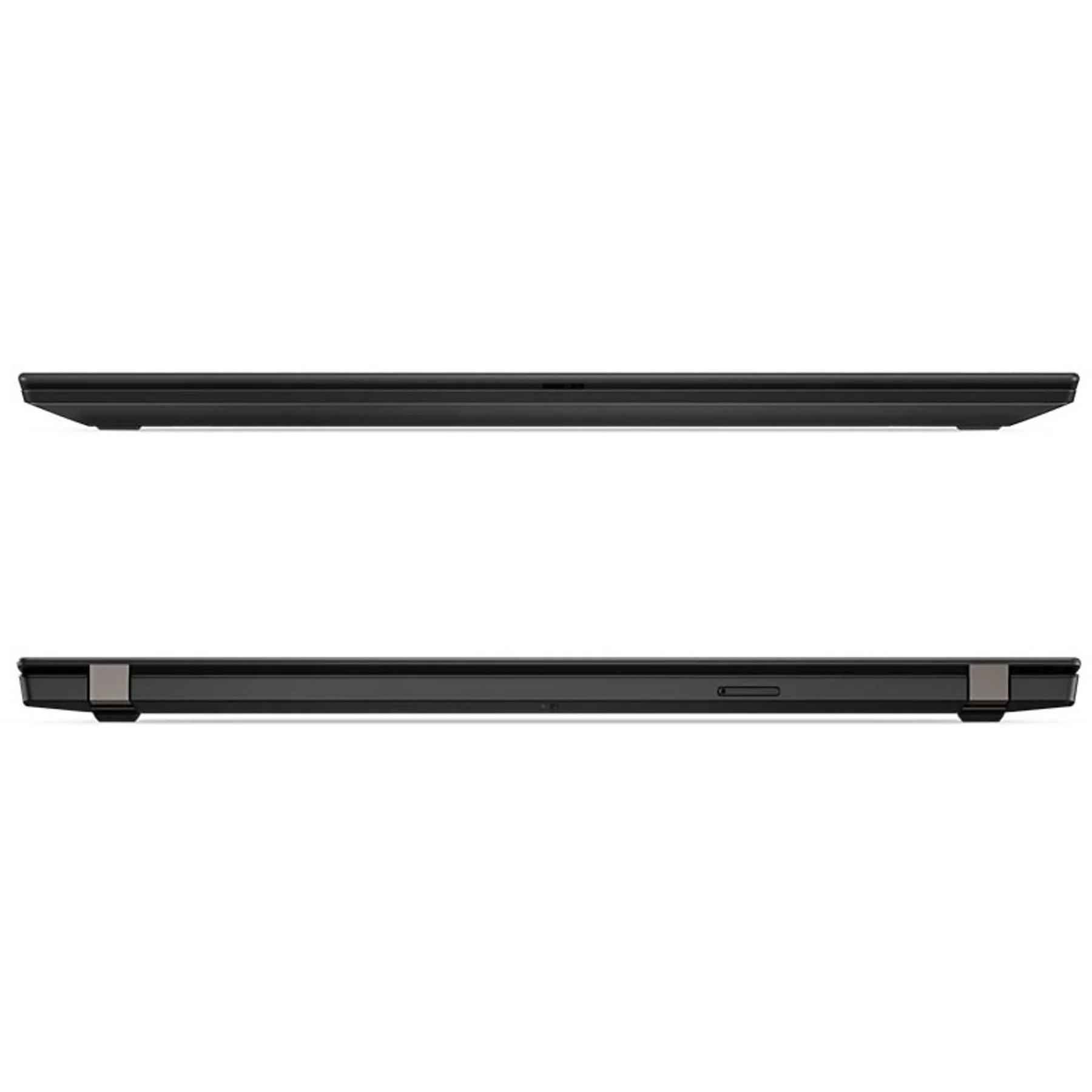 Zwei schwarze Laptops nebeneinander, von der Seite aufgenommen.