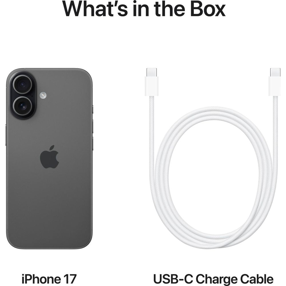Graues iPhone 17 und weißes USB-C-Ladekabel nebeneinander.