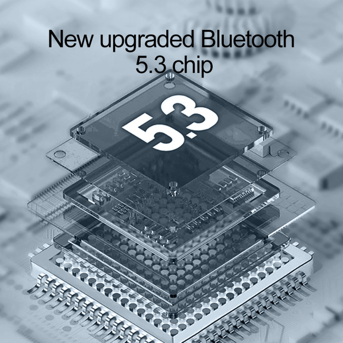 Eine Schichtstruktur eines Bluetooth 5.3 Chips auf einem Leiterplattengrund