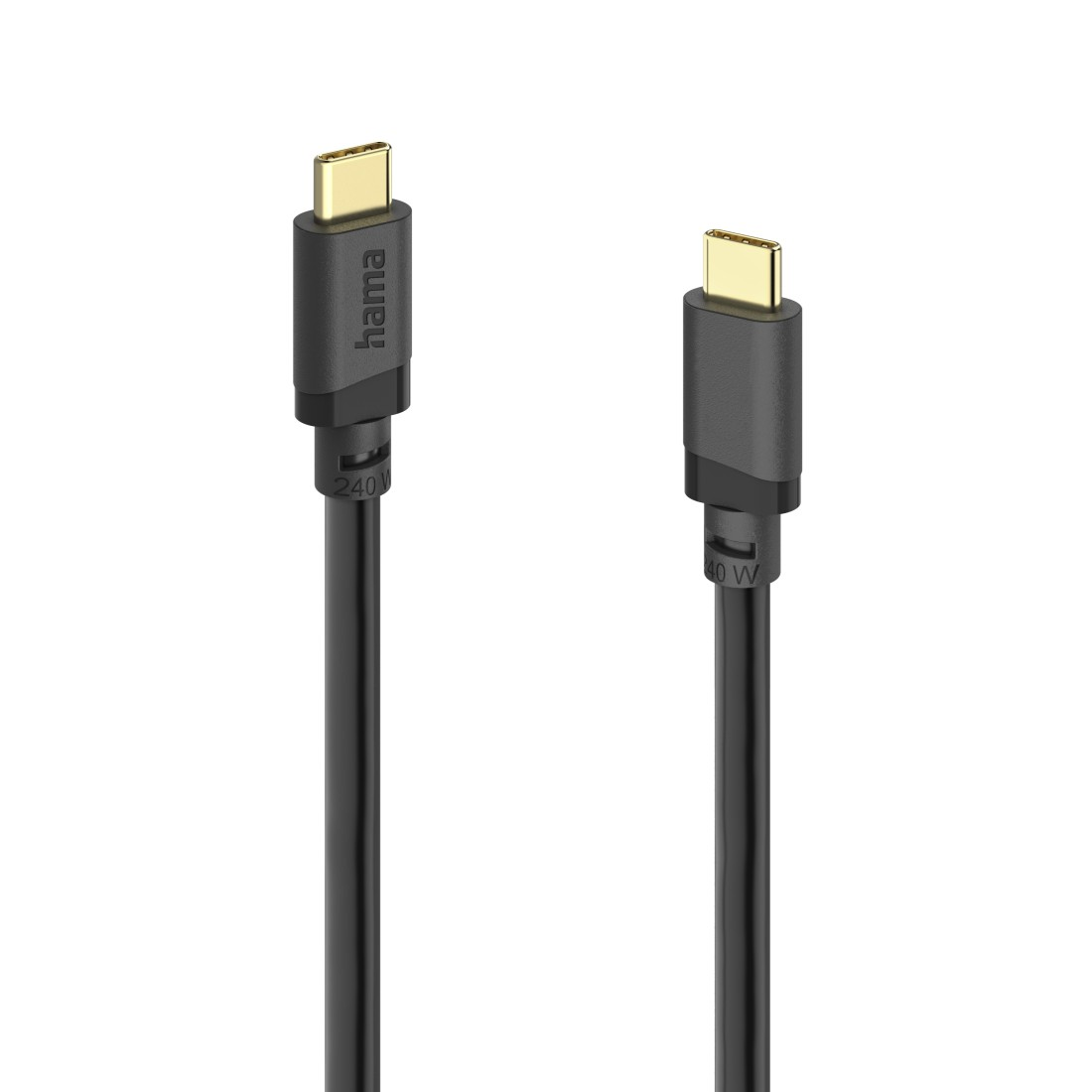 Dwa czarne kable USB-C ze złotymi złączami, jeden z napisem 'hama'.