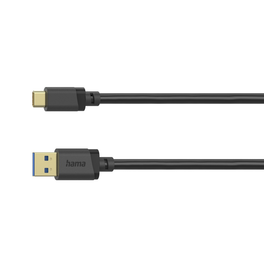 Czarny kabel USB-C ze złotymi złączami i kabel USB-A z logo Hama.