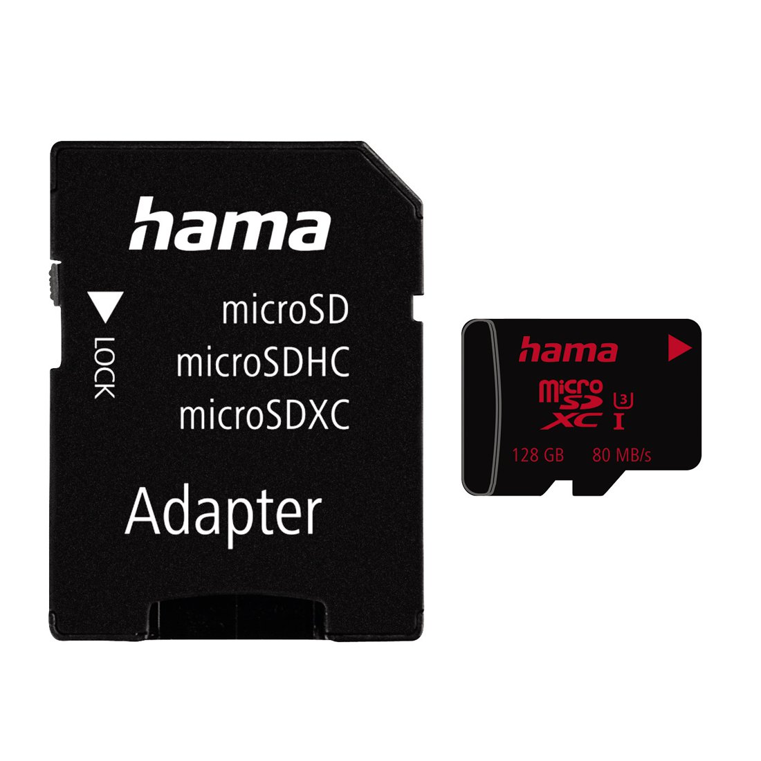 Czarny adapter Hama MicroSD i karta MicroSDXC 128 GB.
