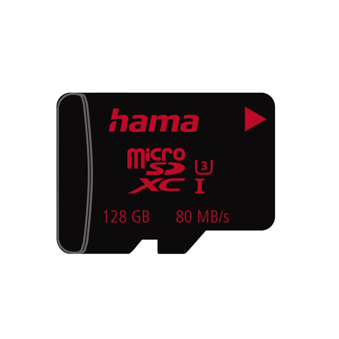 Czarna karta MicroSD 128 GB 80 MB/s. Logo Hama.
