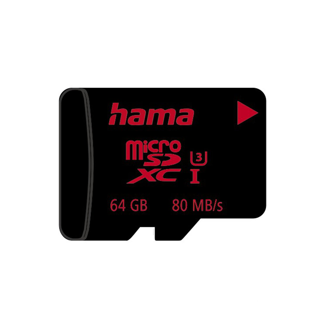 Czarna karta pamięci Micro SDXC z czerwonym logo, 64 GB, 80 MB/s.