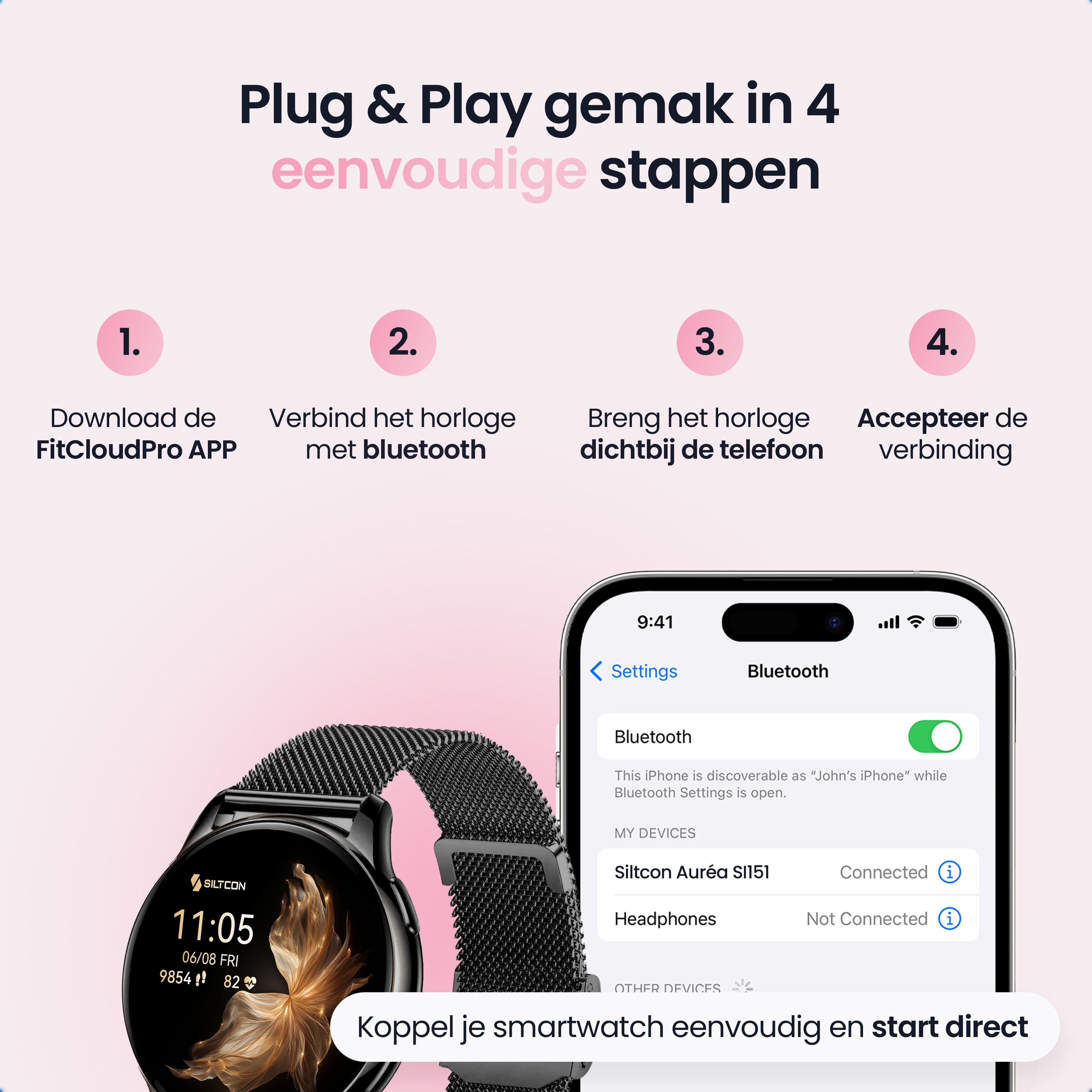 Steps to connect a smartwatch to a phone via Bluetooth.