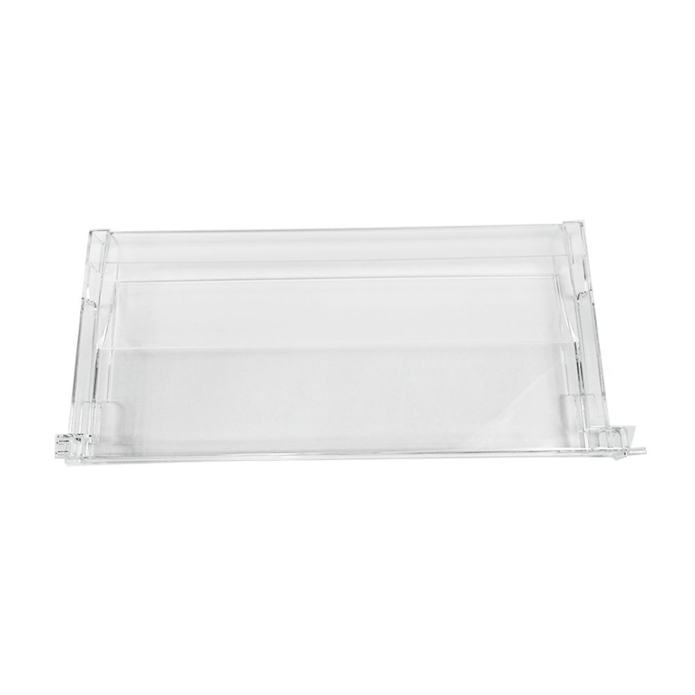 Ein transparenter Acryl-Display-Ständer mit zwei Fächern.