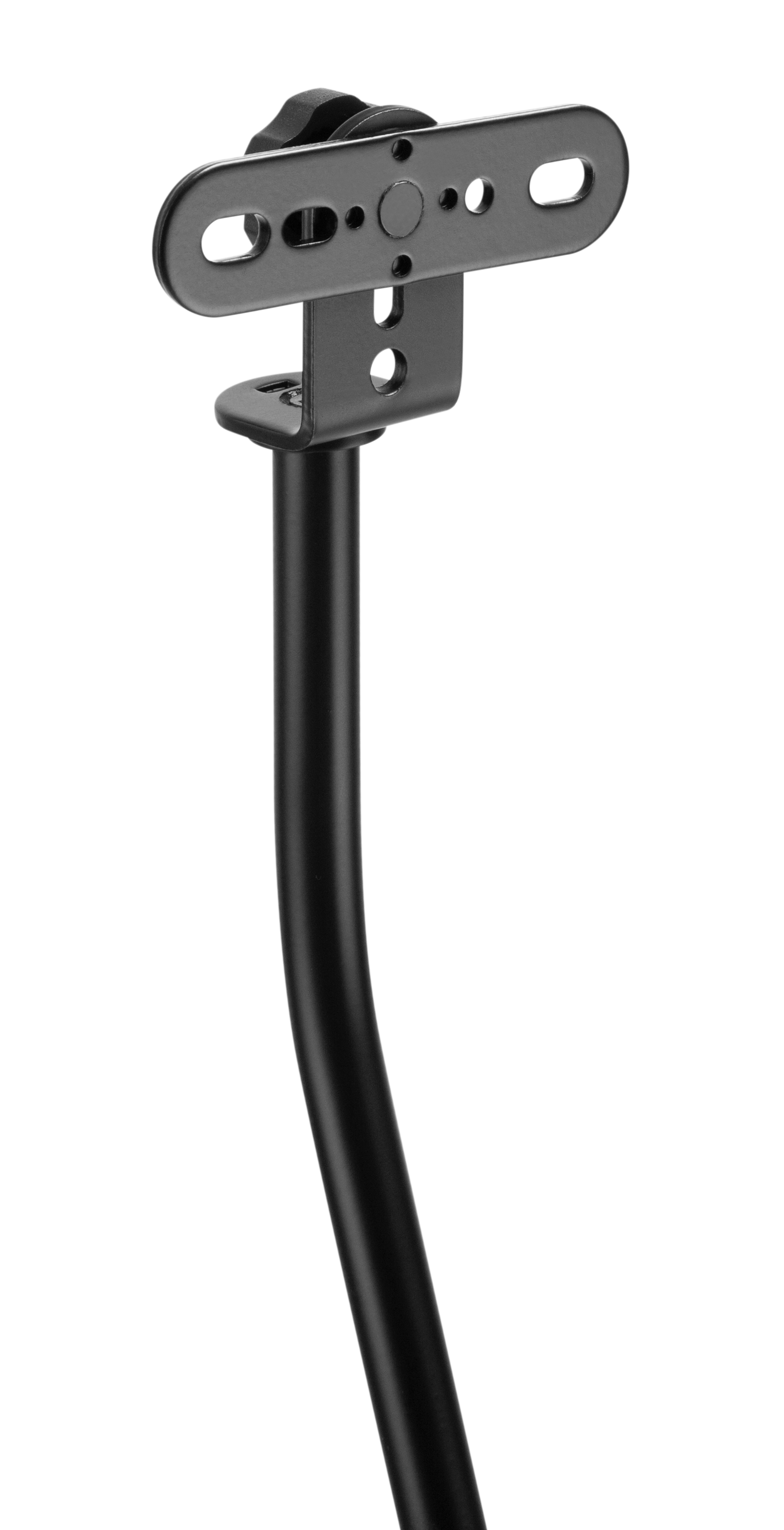 Ein schwarzer, gebogener Arm mit einer Halterung oben.