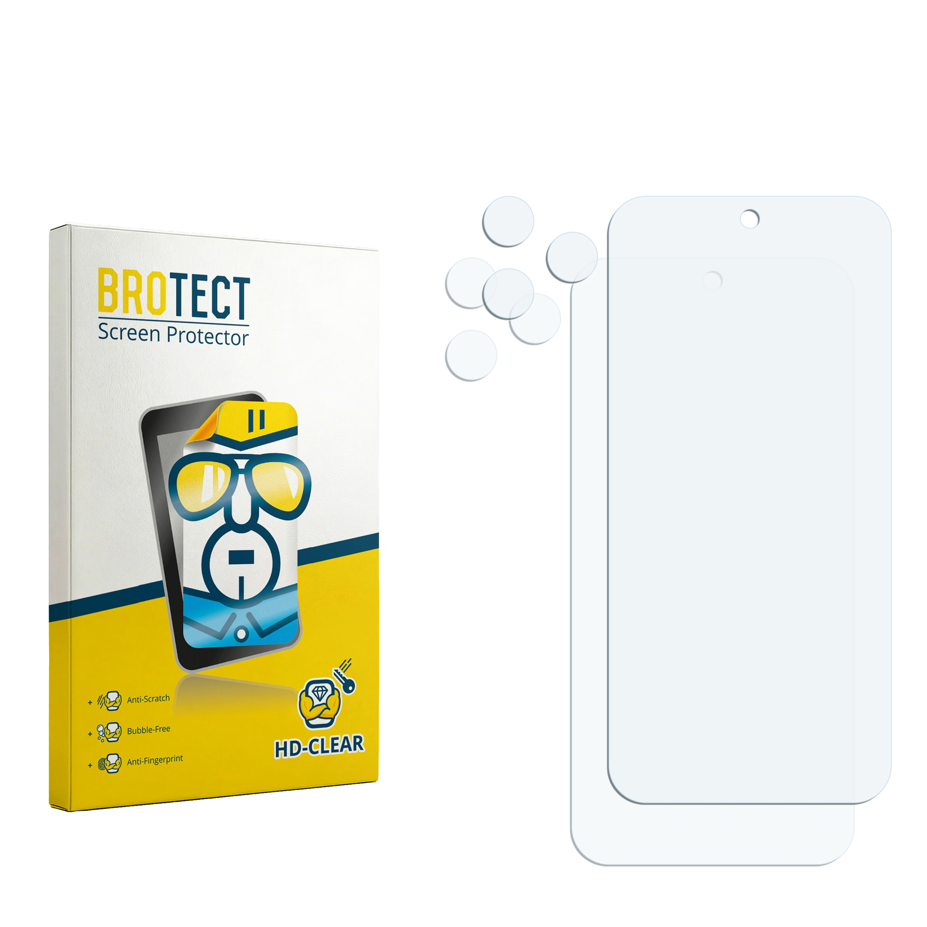 Verpackung mit Displayschutzfolien und kleinen Kreisen.