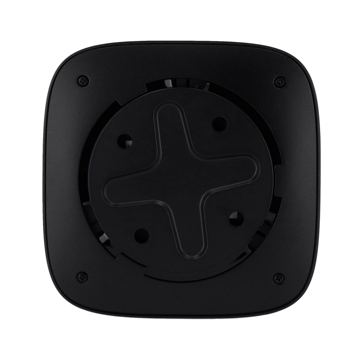 Dispositivo nero con supporto a forma di croce e viti visibili sul retro.