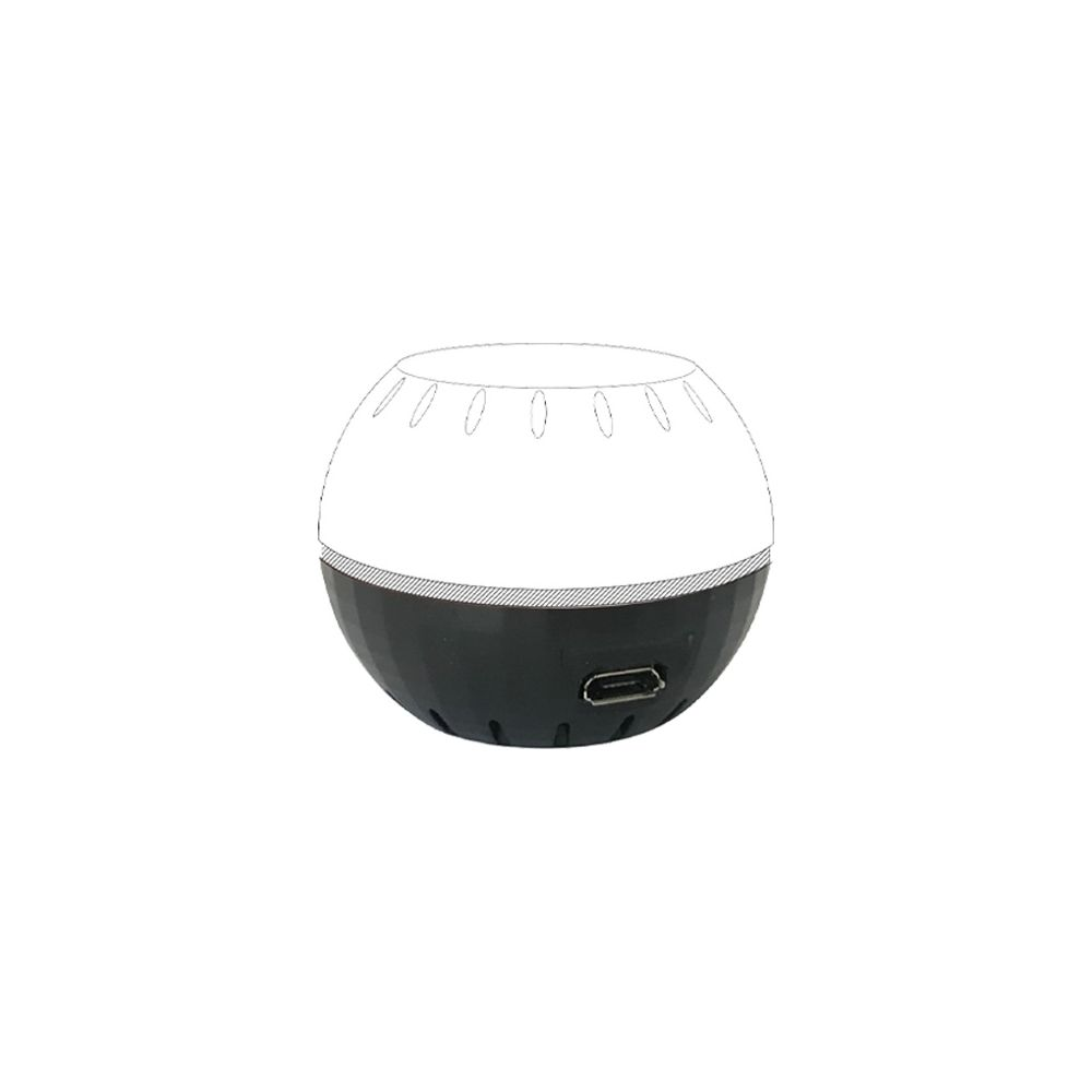 Altoparlante rotondo bianco e nero con porta USB e pulsanti di controllo.