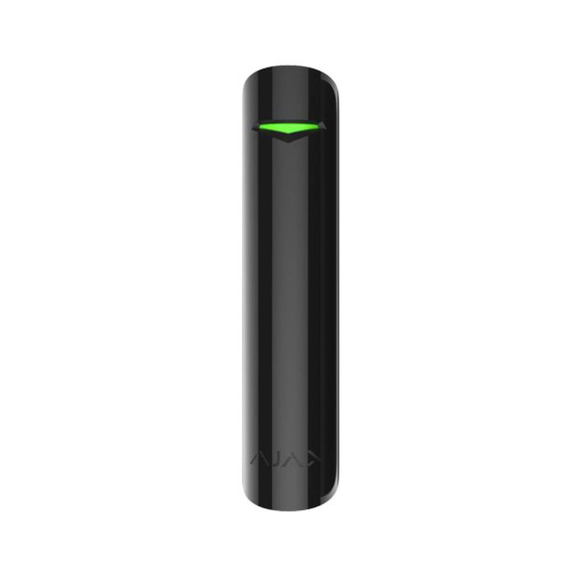 Sensore cilindrico nero con luce verde in alto e logo AJX.