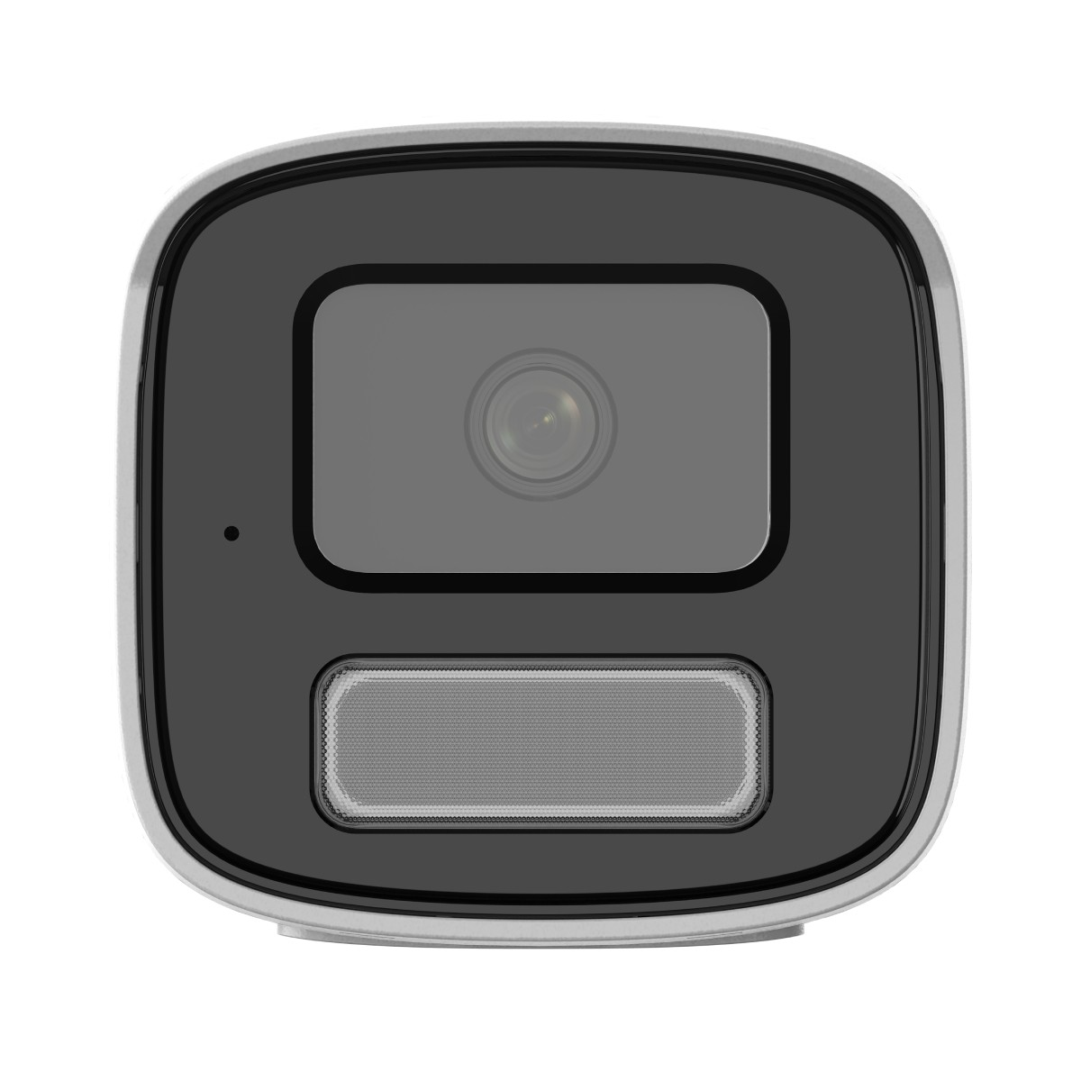 Una telecamera di sicurezza con obiettivo e altoparlante.