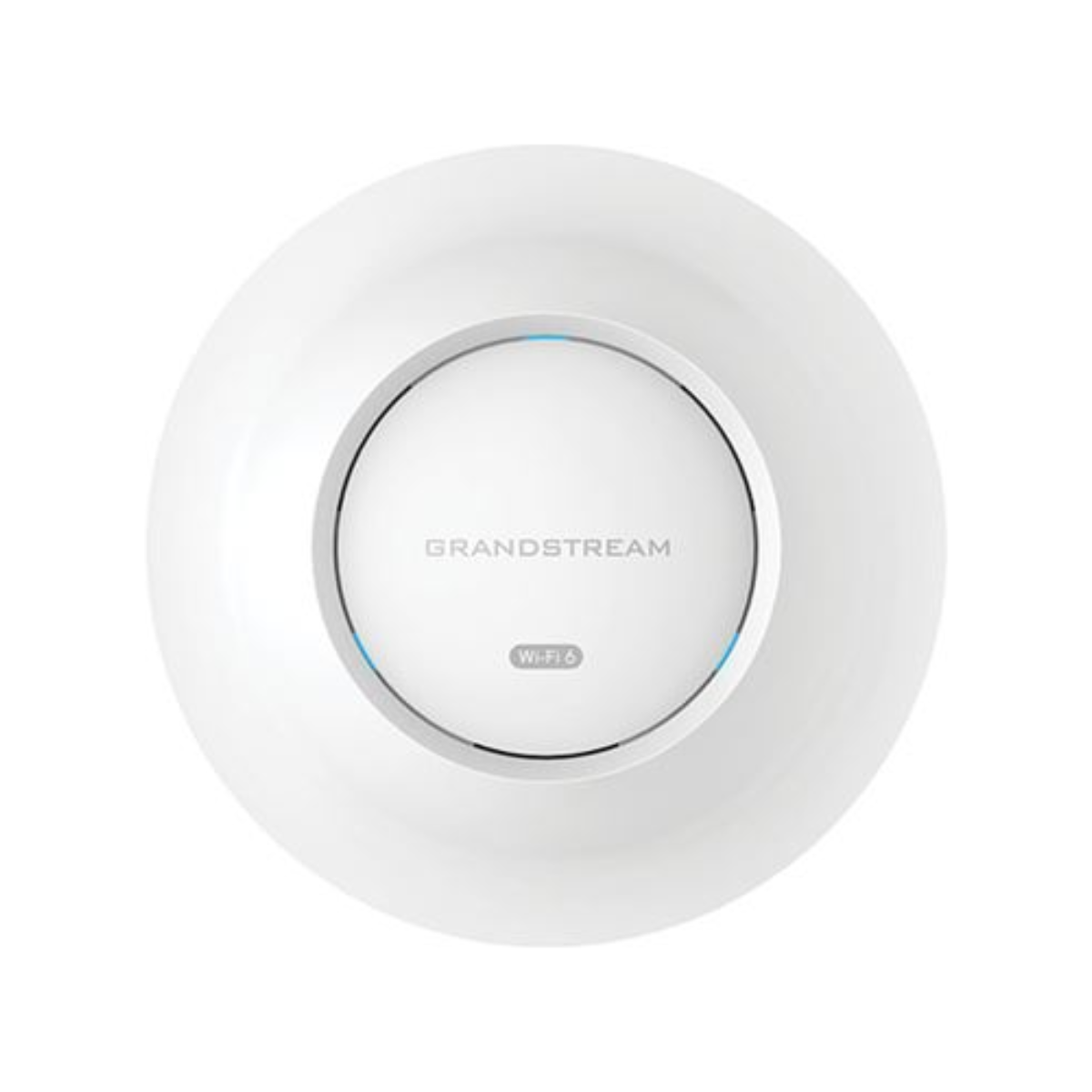 Un punto di accesso Grandstream Wi-Fi 6 bianco con spie blu.