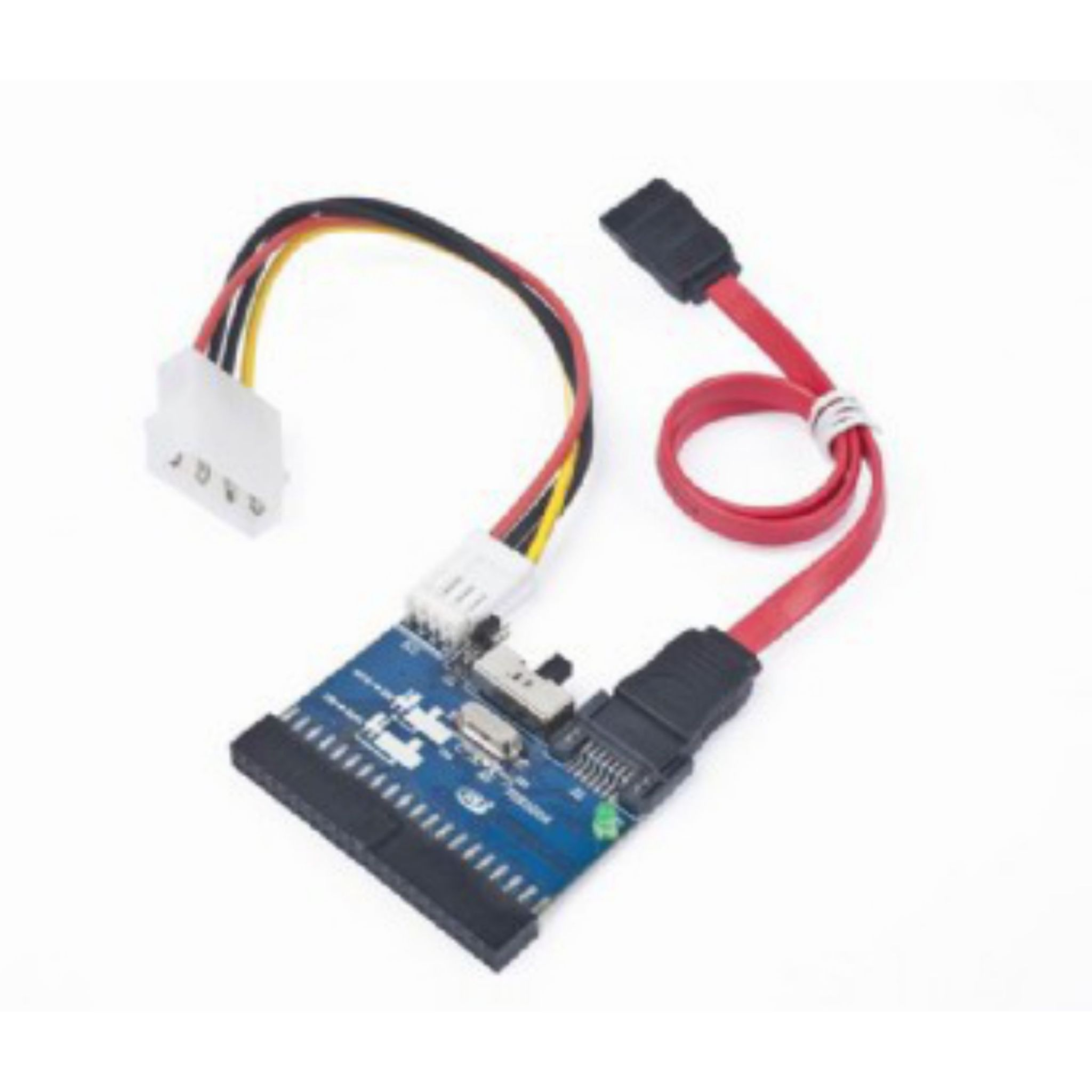 Adaptateur de carte bleue avec câbles SATA et d'alimentation.