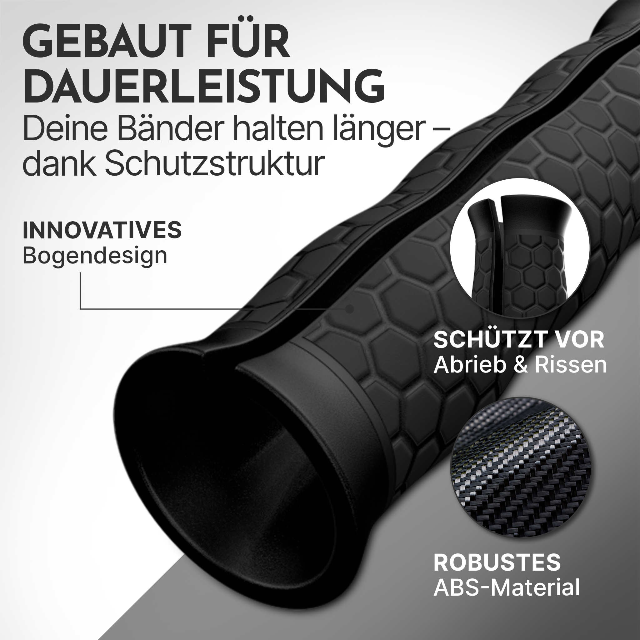 Schwarzes, strukturiertes ABS-Material mit Wabenmuster für Langlebigkeit.