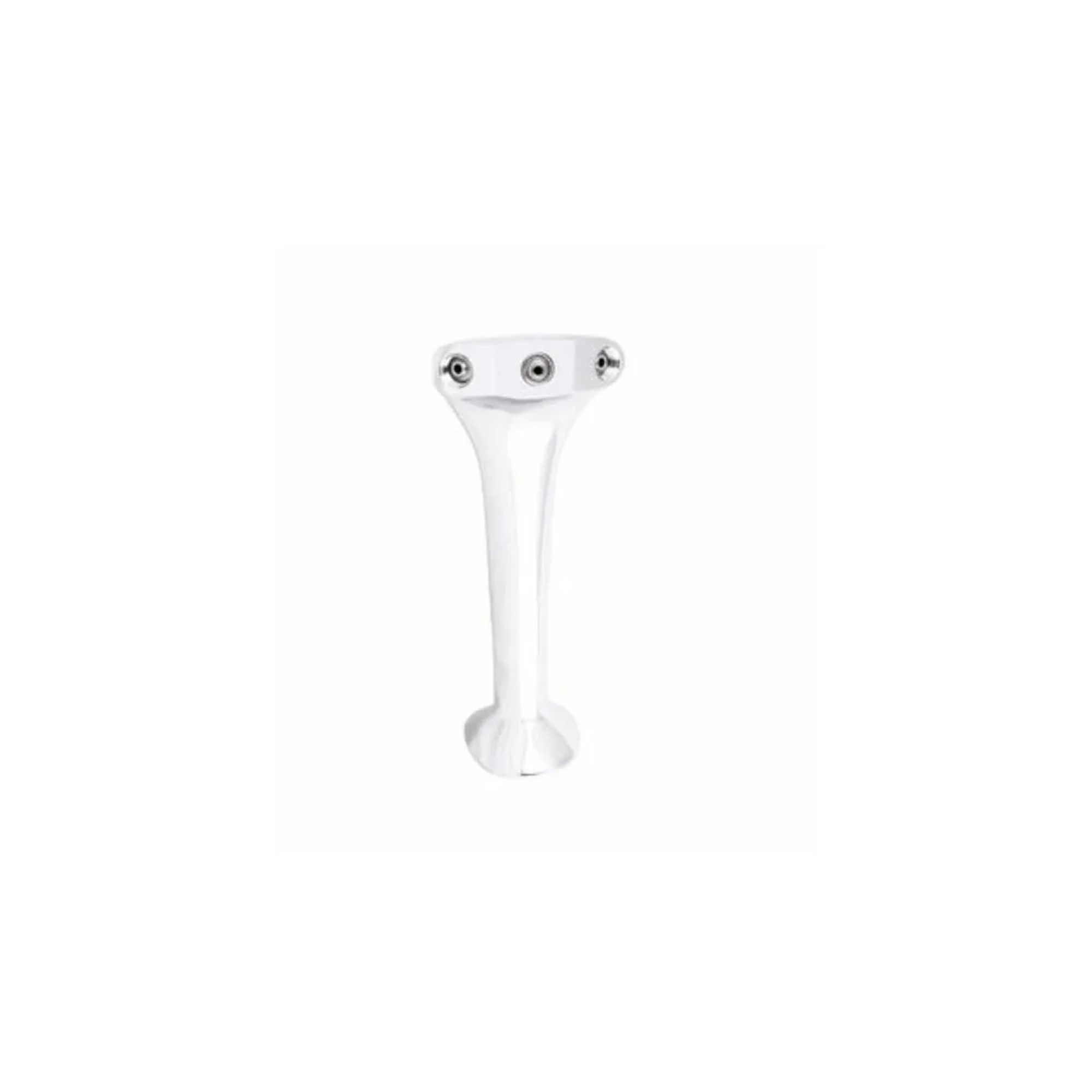 Een witte, gebogen standaard met drie ronde connectoren bovenaan.