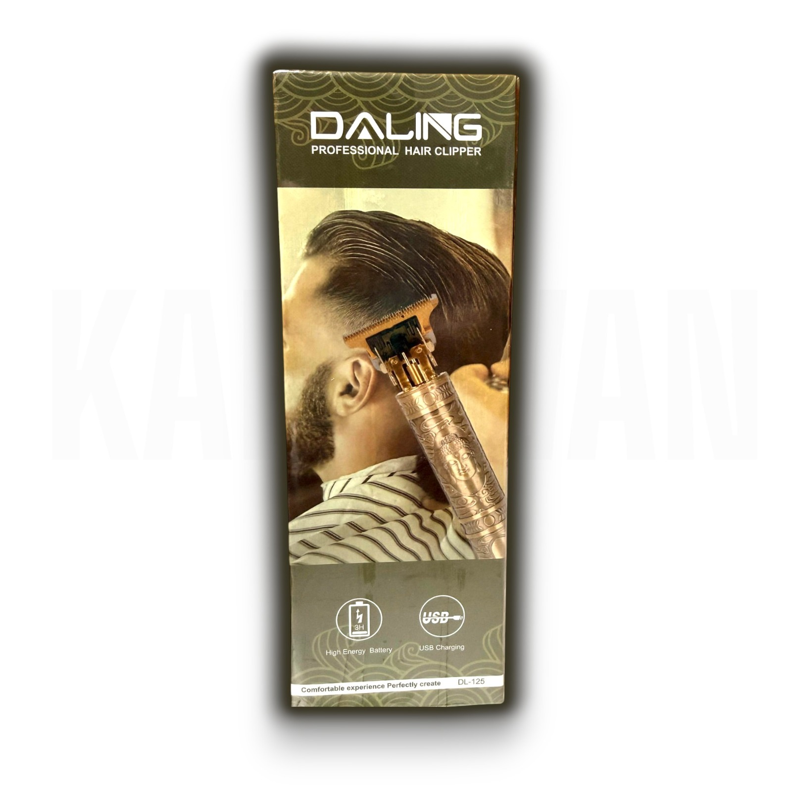 Caja de cortapelos DALING con hombre y dispositivo. Carga USB.
