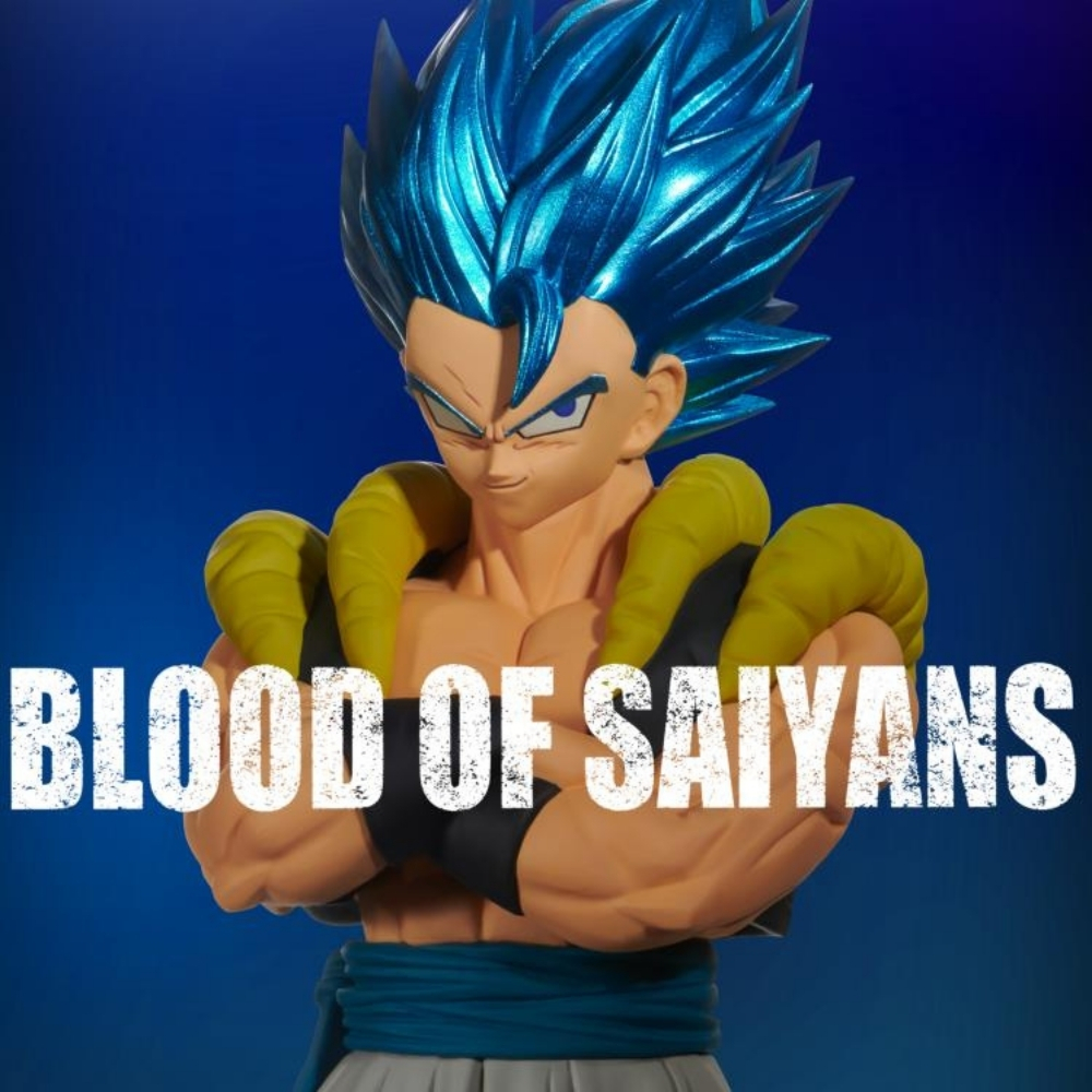 Un personaje con pelo azul y orejas amarillas, de pie contra un fondo azul.