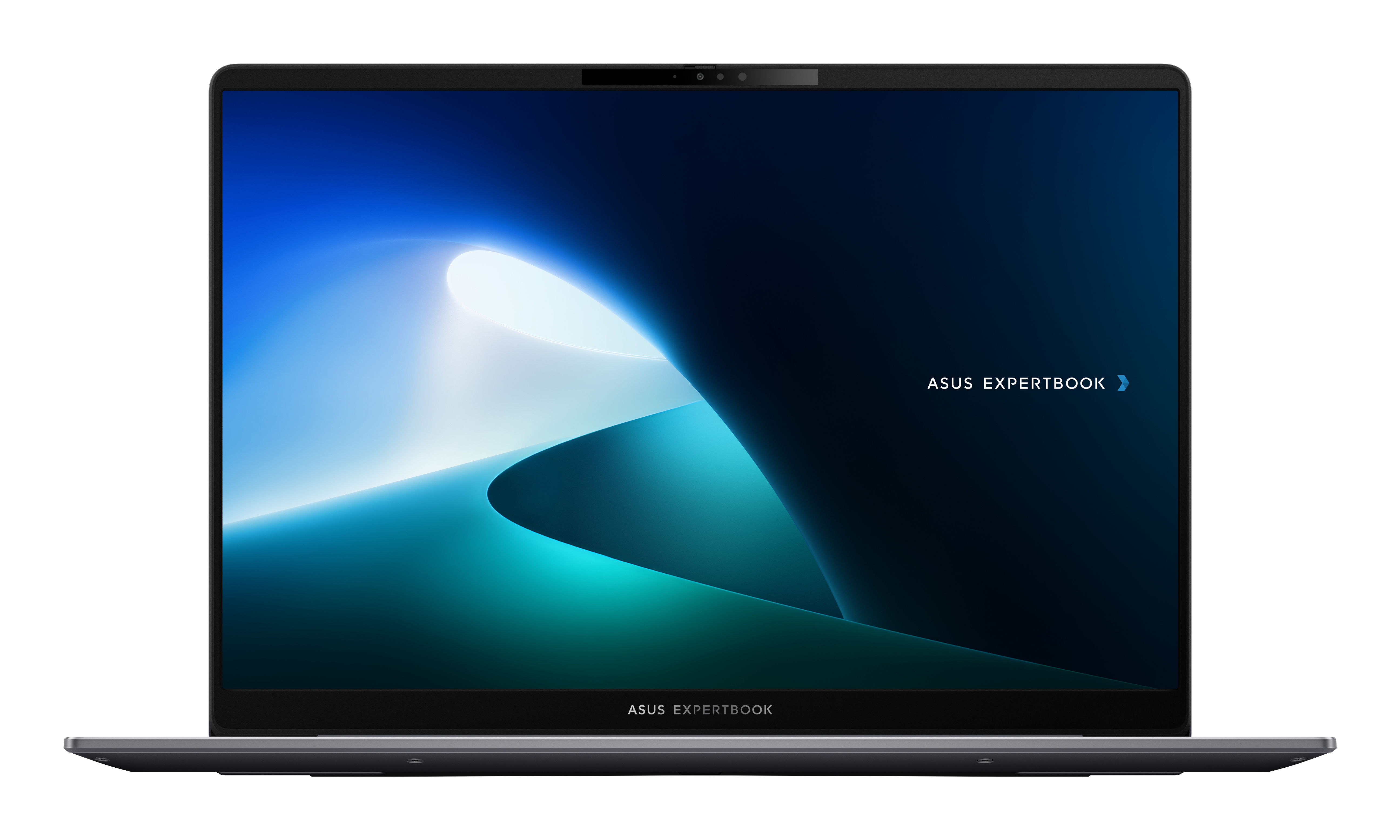 Ein geschlossener Laptop mit einem abstrakten blauen und grünen Hintergrund auf dem Bildschirm.
