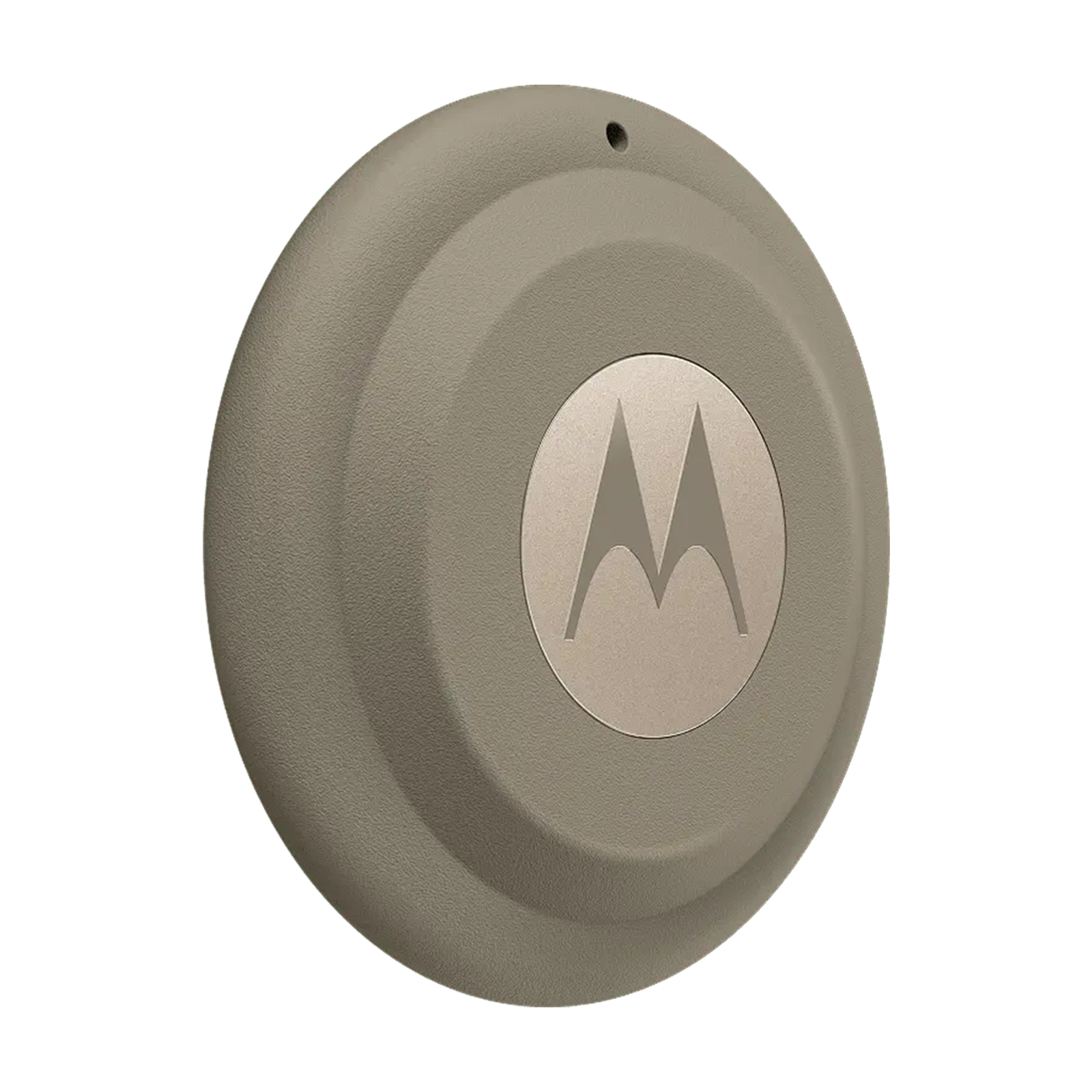 Eine beige, runde Motorola-Tastscheibe mit Logo auf schwarzem Hintergrund.