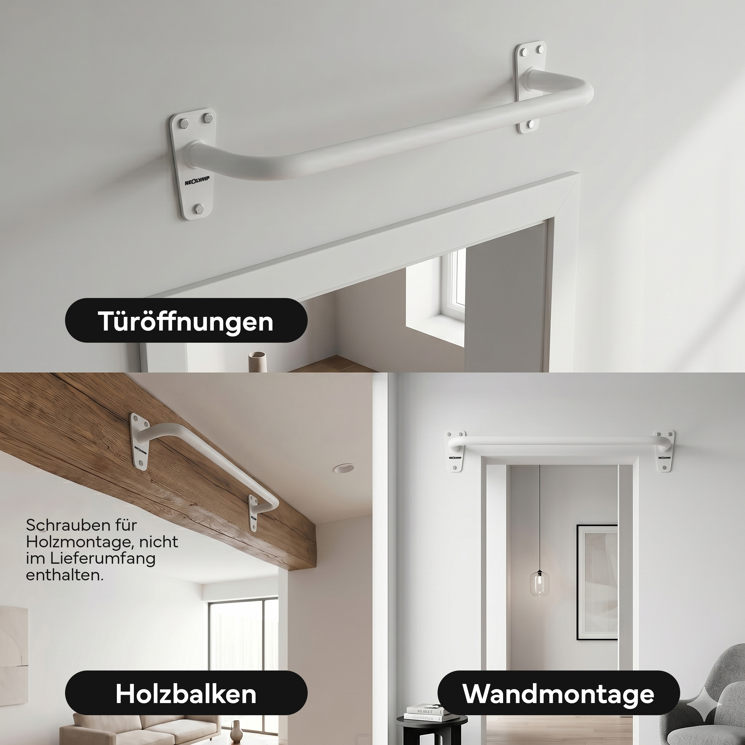 Ein weißer Haltegriff ist über einer Türöffnung montiert.
