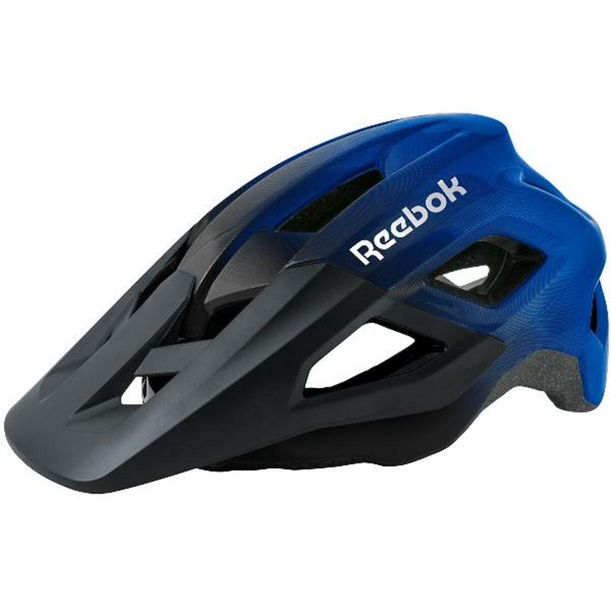 Casco de bicicleta Reebok azul y negro con aberturas de ventilación.