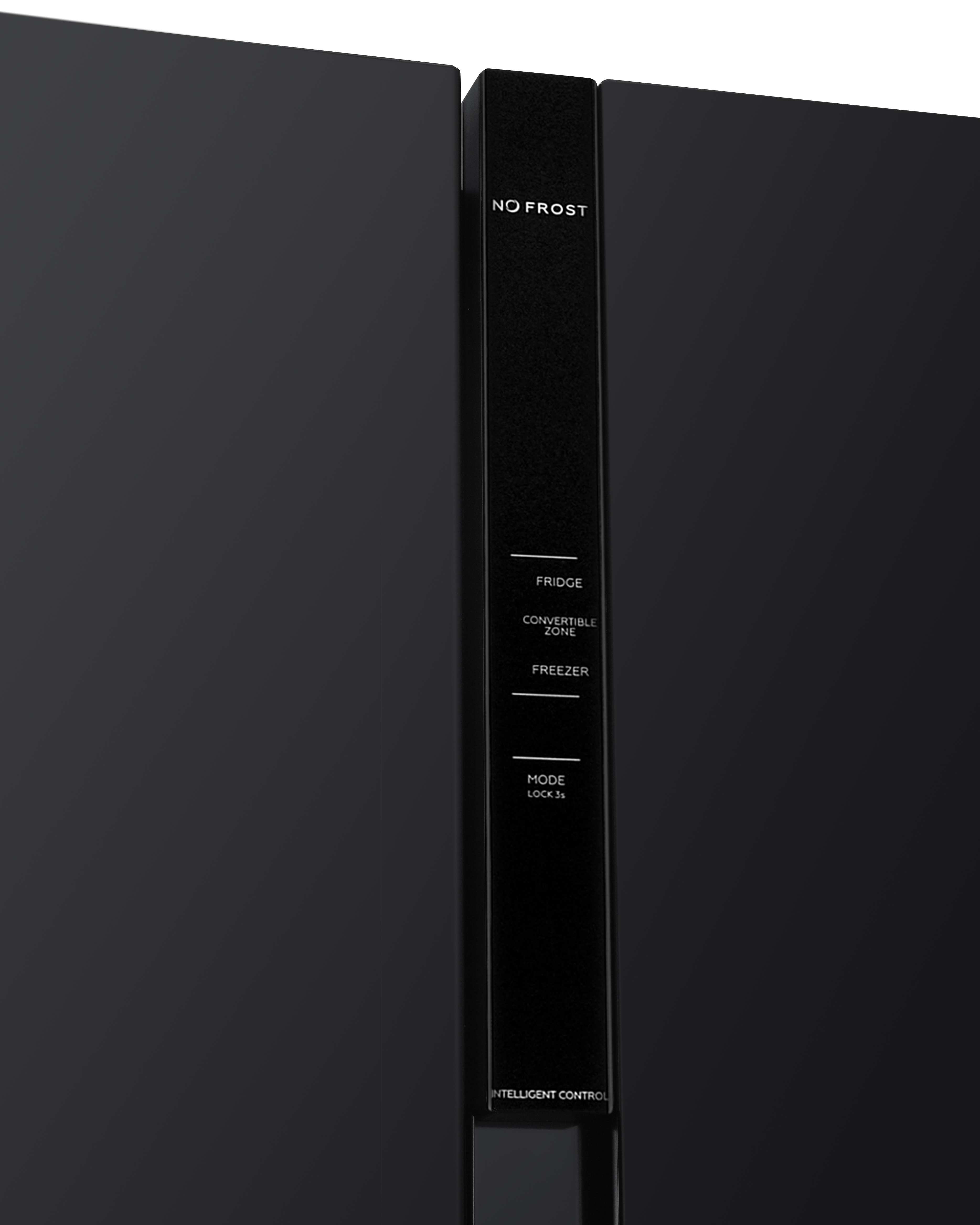 Black refrigerator display with NO FROST, FRIDGE, CONVERTIBLE ZONE, FREEZER, MODE, LOCK 3S
