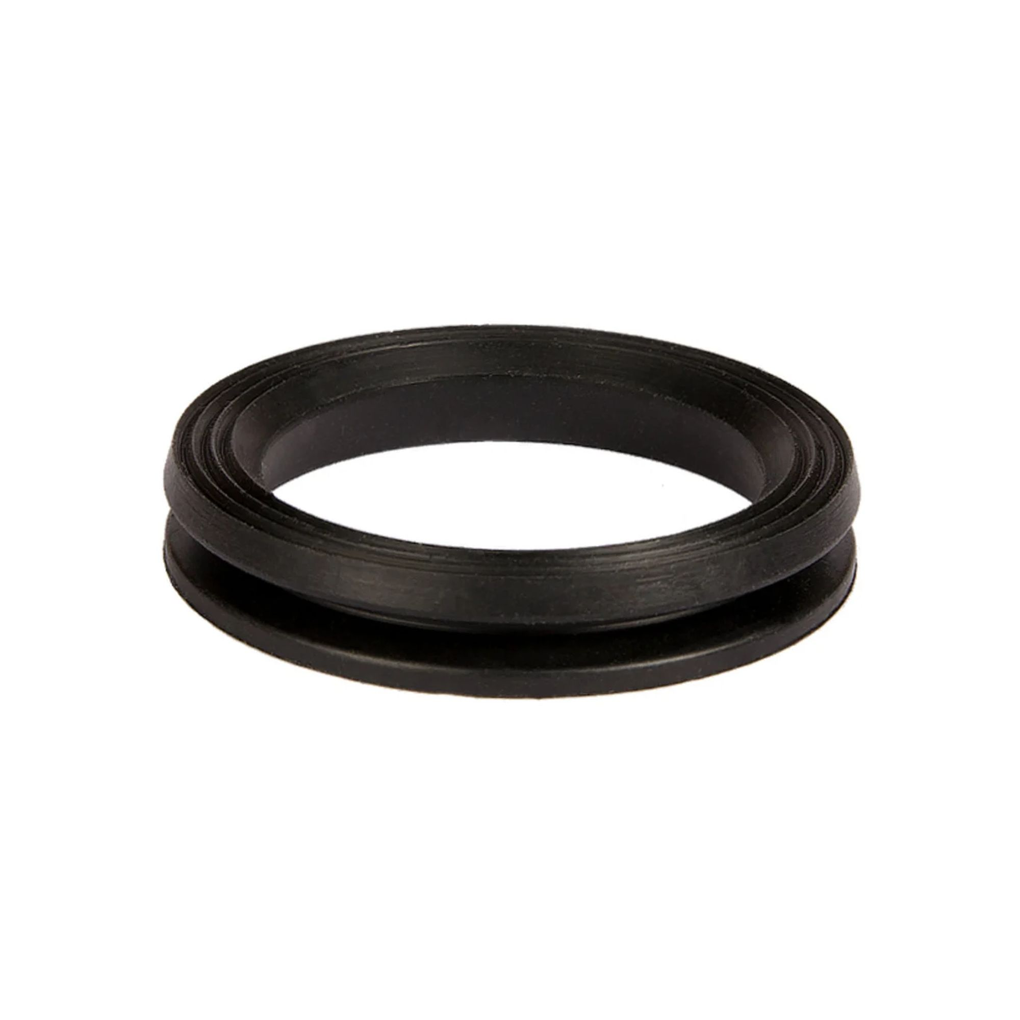 Een zwarte rubberen ring met twee groeven.
