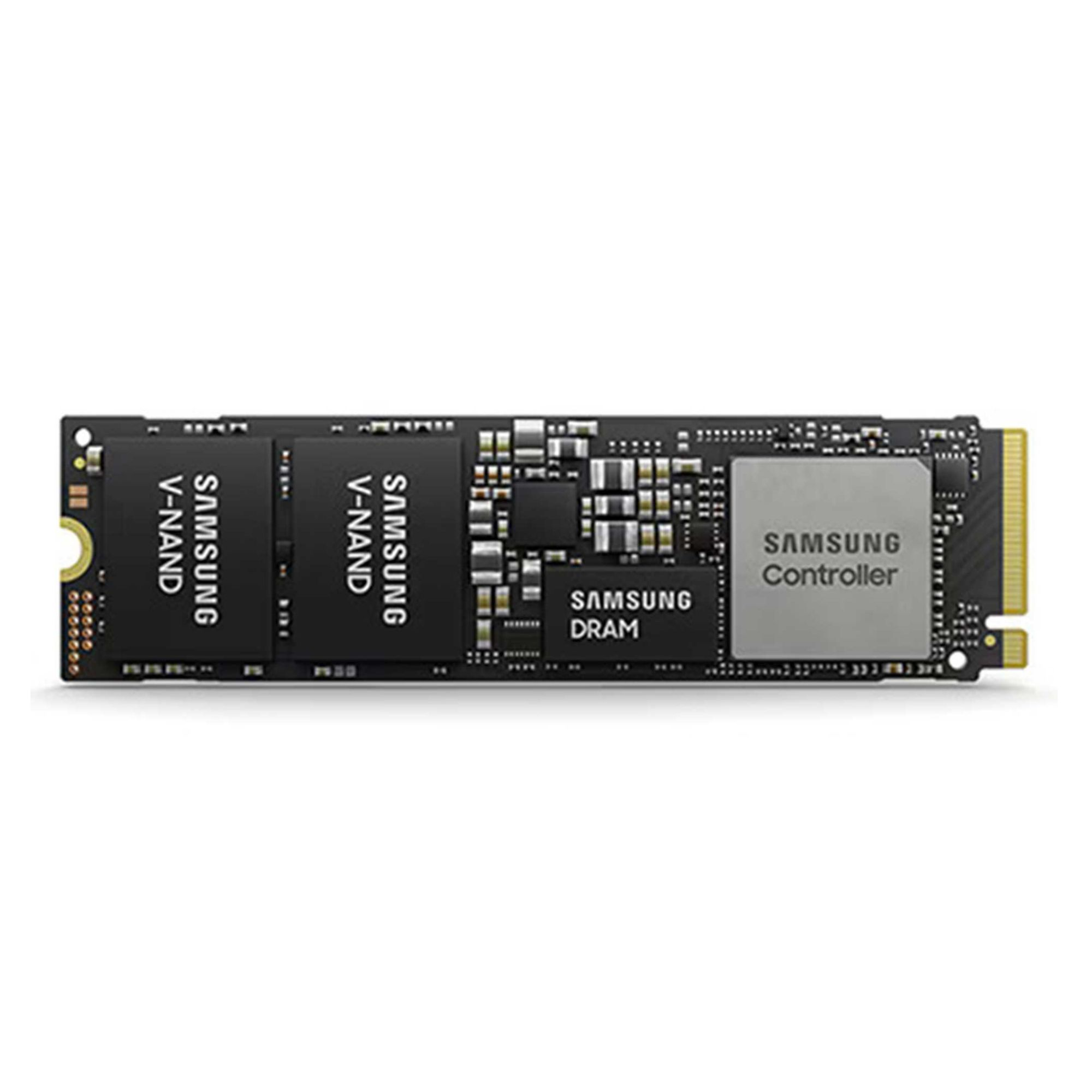 Devre kartı üzerinde V-NAND, DRAM ve denetleyici çipli Samsung NVMe SSD.