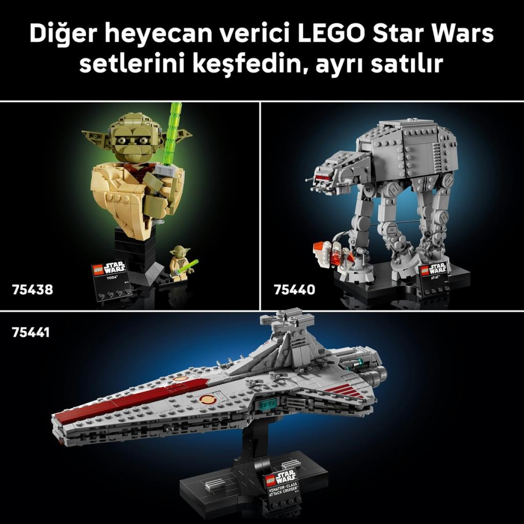 LEGO Star Wars Setleri: Yoda, AT-AT ve Venator Sınıfı.