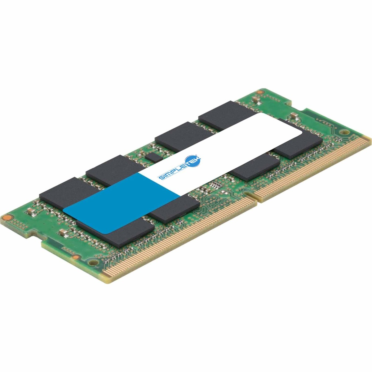 Green circuit board with black chips and a blue and white sticker.