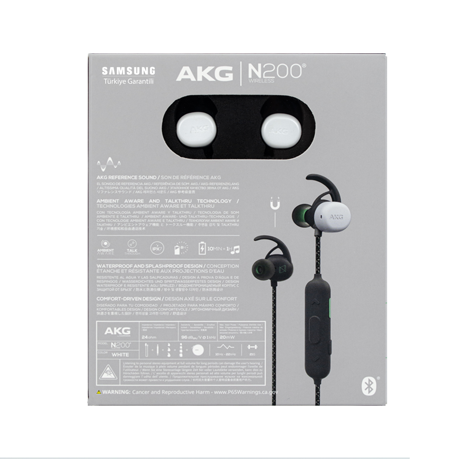 Samsung garantili AKG N200 kablosuz kulaklık kutusu.