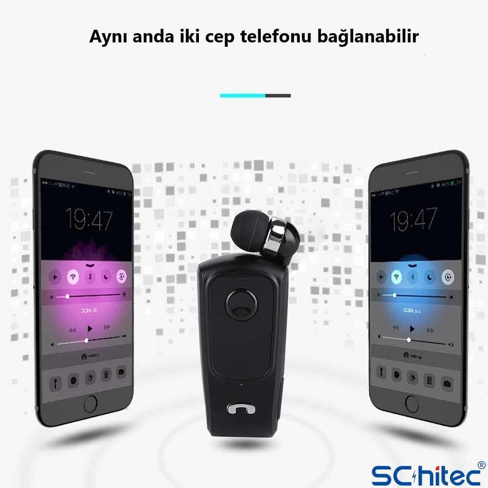 Aynı anda bağlanabilen iki akıllı telefon arasında siyah bir kulaklık.