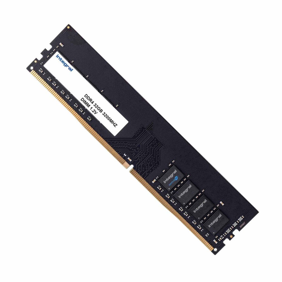Czarny moduł RAM DDR4 z naklejką Integral i złotymi pinami.