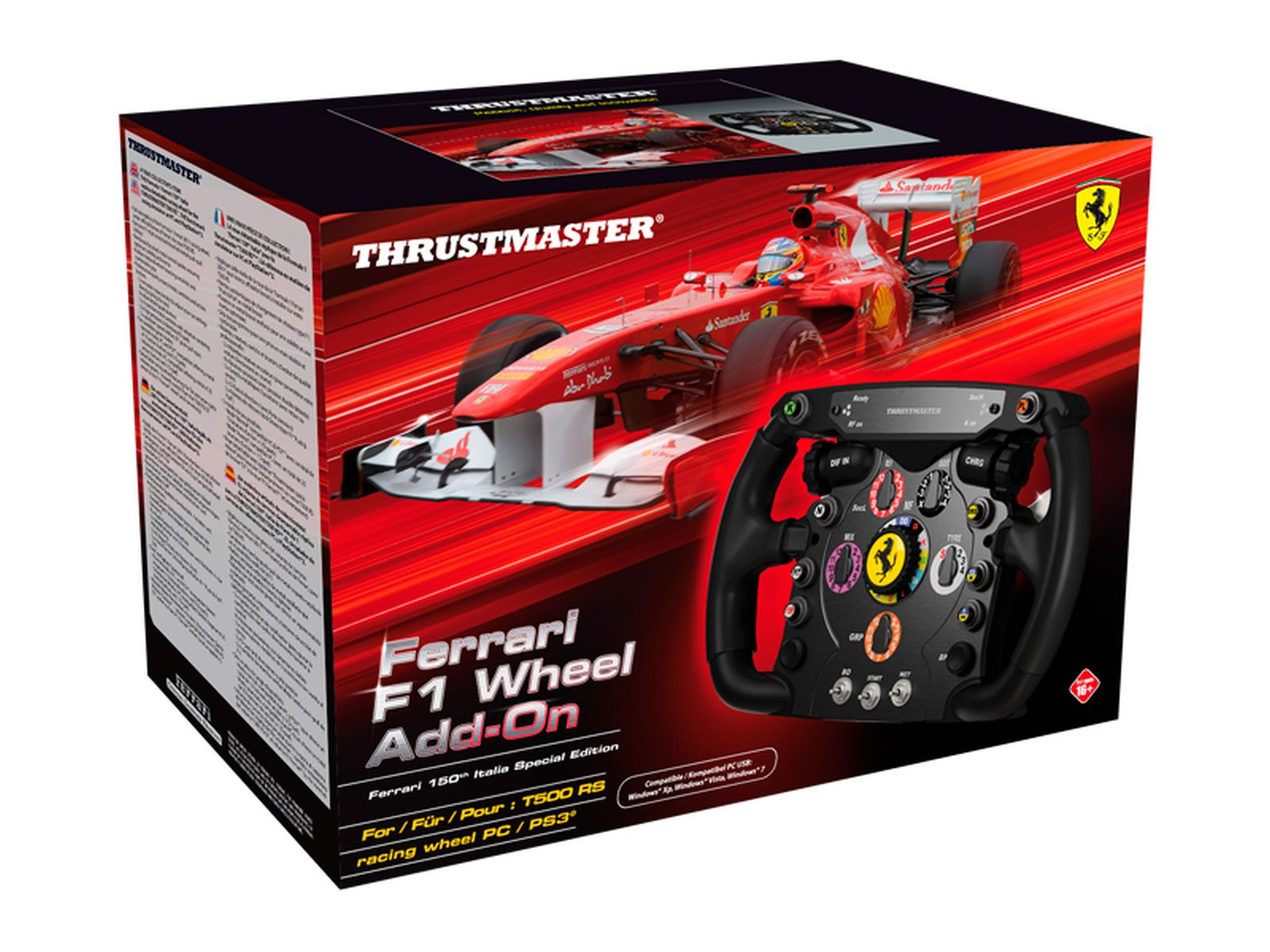 Caja de volante de carreras Thrustmaster Ferrari F1 con coche rojo de Fórmula 1.