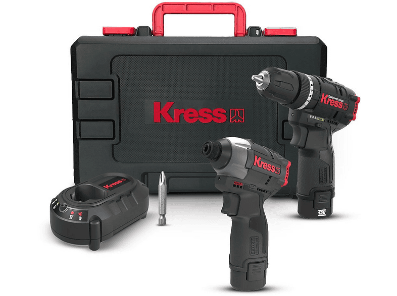 KRESS KUG02 12Volt 2.0Ah. Li-ion Çift Akülü Kömürsüz Tornavida Kombo Set + Profesyonel Darbeli Matkap