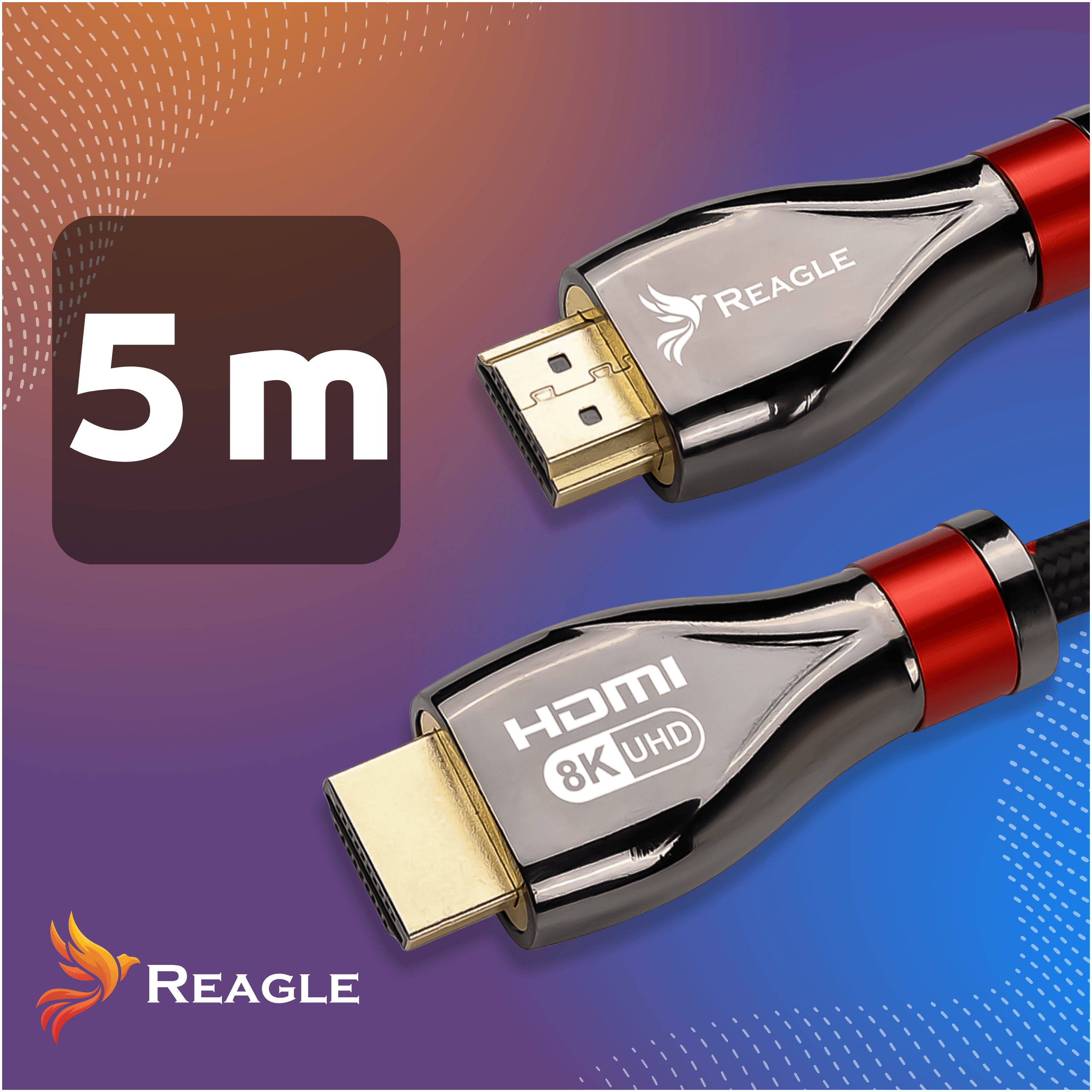 Kabel HDMI 8K UHD o długości 5m z logo Reagle.