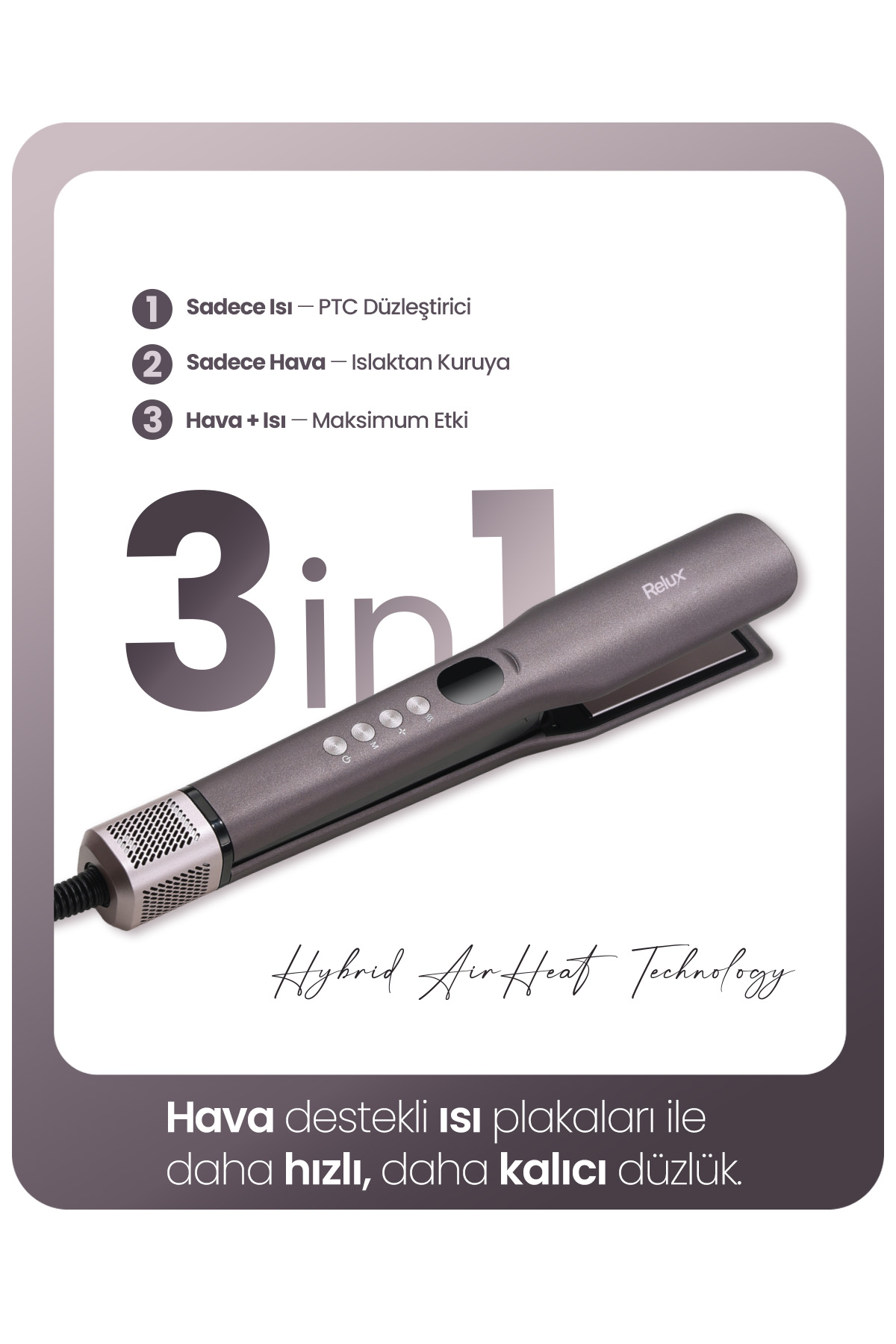 RELUX RHS8900B EasyStraight 3'ü 1 Arada Hava Üflemeli Saç Düzleştirici Kahverengi